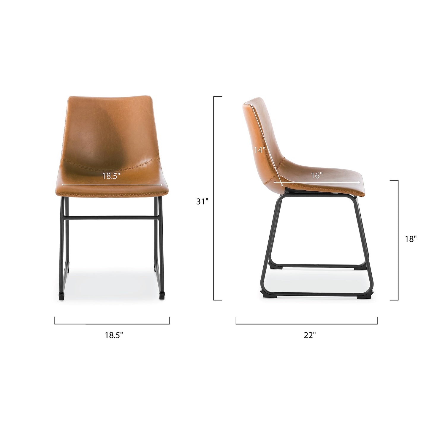 POLY & BARK Brinley Counter Stool Set of 3, Modern Armless Counter-Height Stools with Gently Curved Backrest and Wood Legs, Tan Faux Leather, for Kitchen Island or Breakfast Bar, 24" seat height