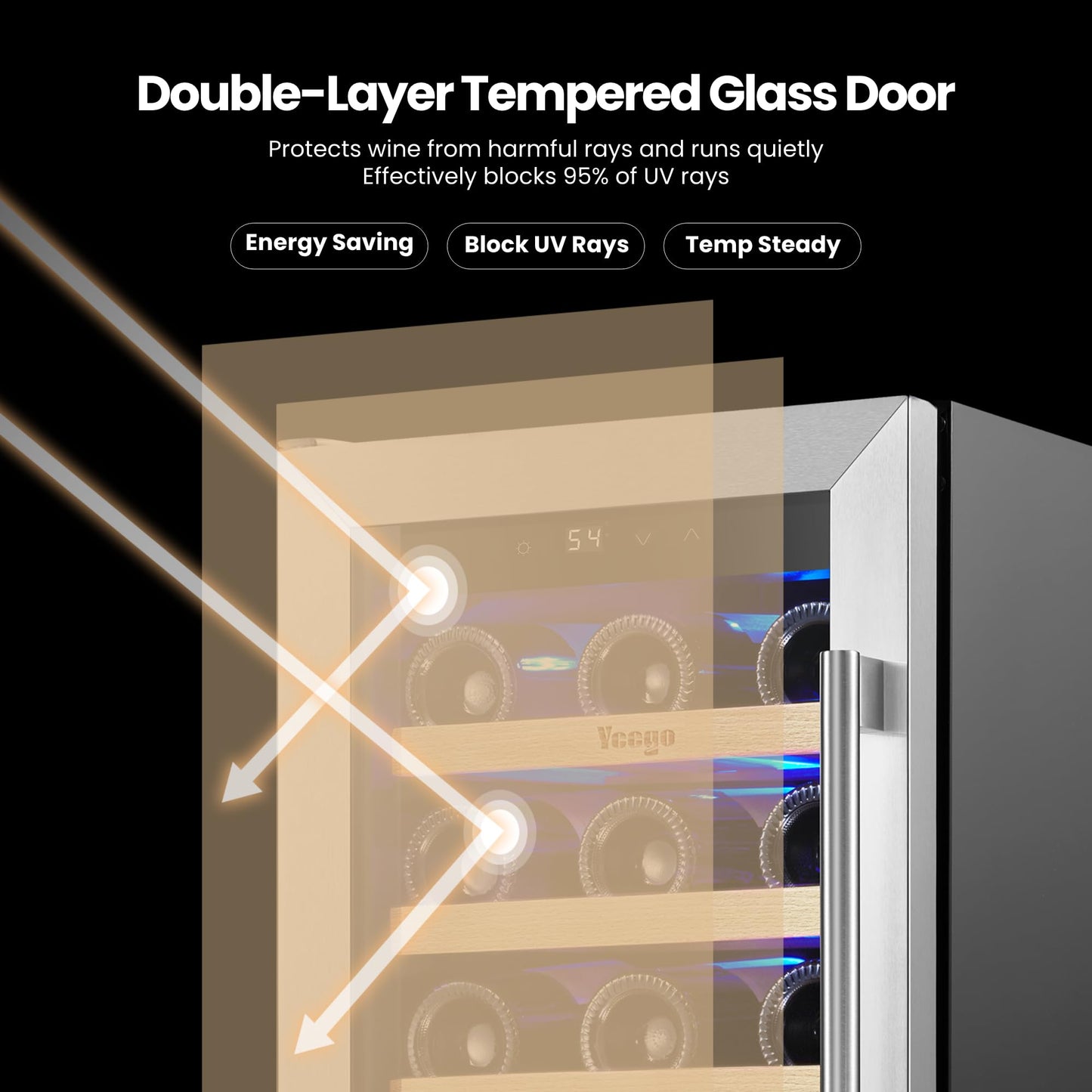Yeego 24'' Wine Cooler Refrigerator - 52 Bottles Wine Fridge, 40-65°F Dual Zone Wine Refrigerator With Glass Door, Built-In/Freestanding/Under Counter, Adjustable Shelves Fridge for Home Bar Office