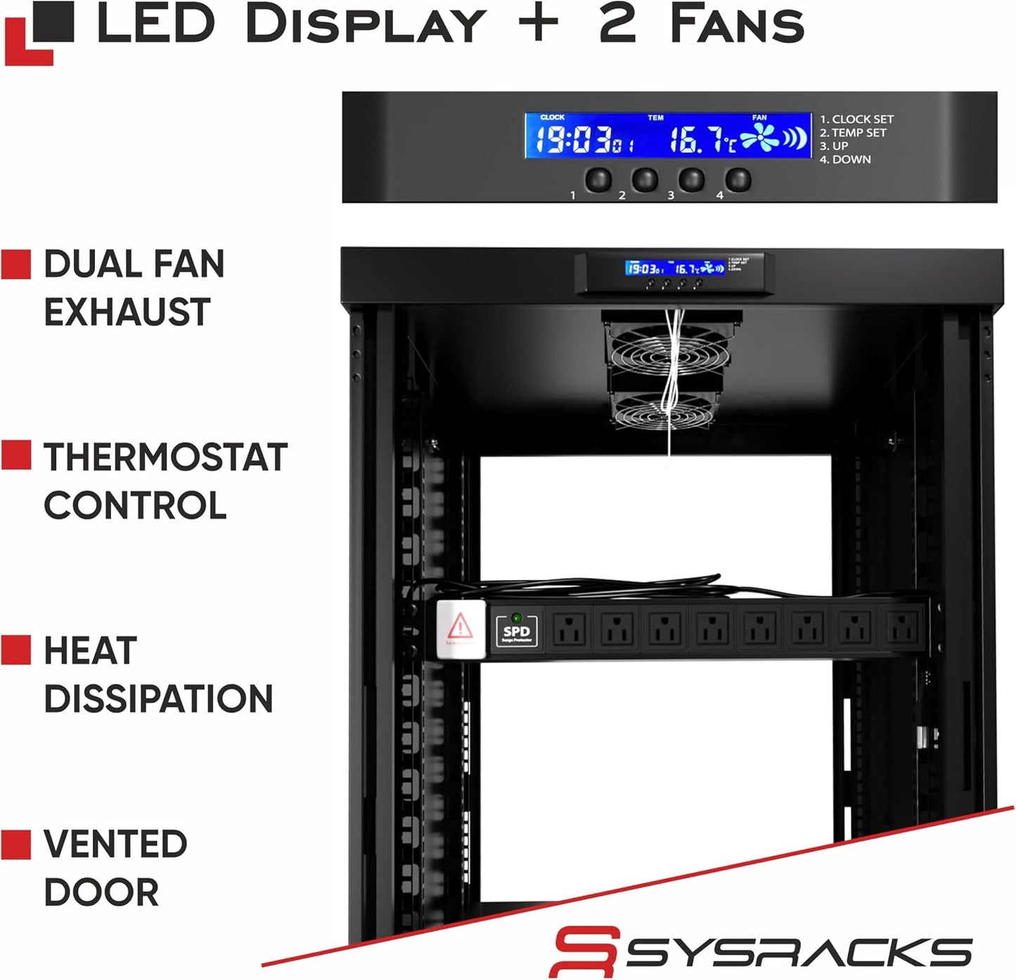 19" Server Rack Cabinet 18U – 35" Deep Network Cabinet Enclosure with Glass Door, Locking Panels, Cooling Fans, PDU & Shelf, IT Rack for Servers, Switches, AV Equipment