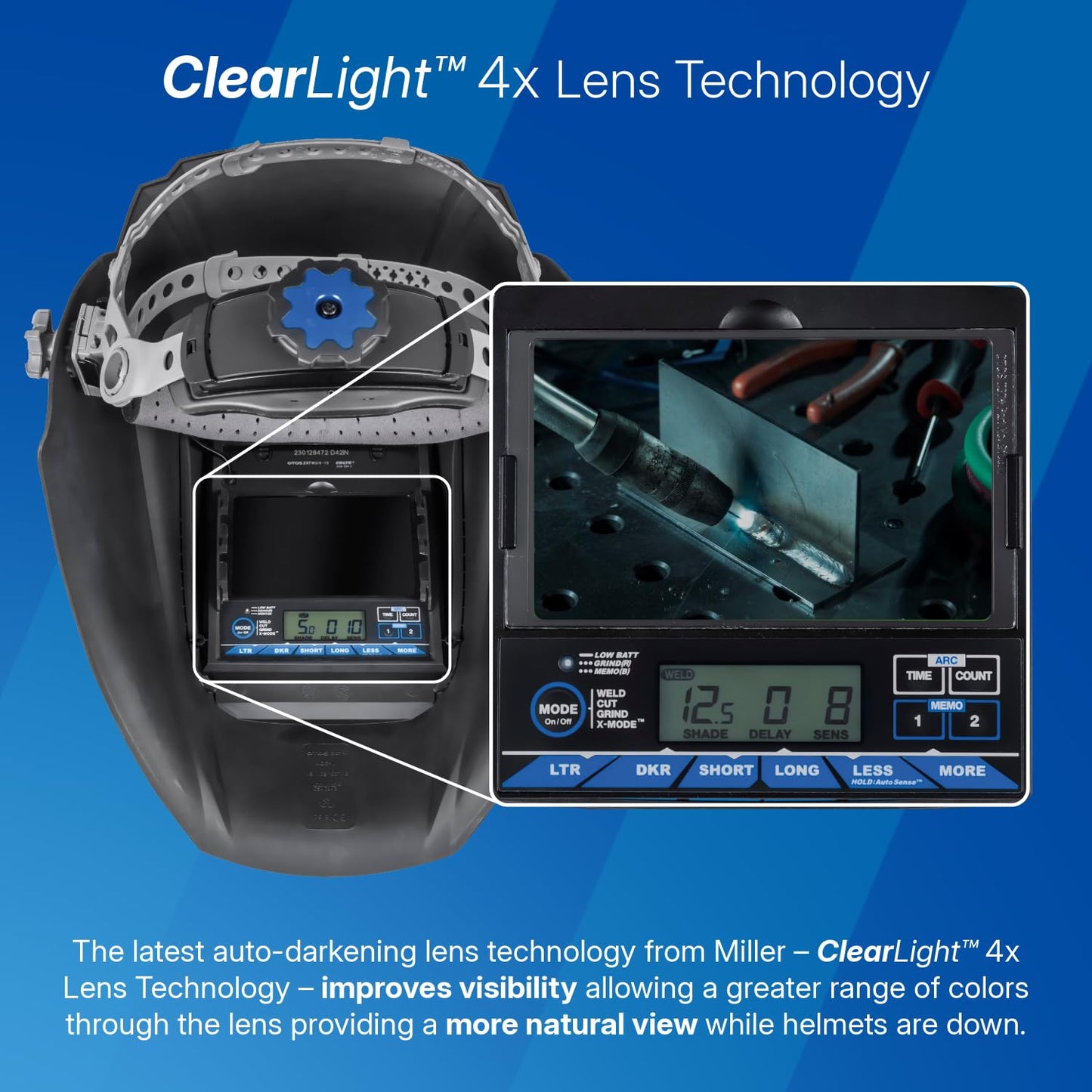Miller Digital Elite™ Welding Helmet, ClearLight™ 4X Lens, Black (QR) | For welders who want the ultimate performance with a lightweight design; professional welding hood