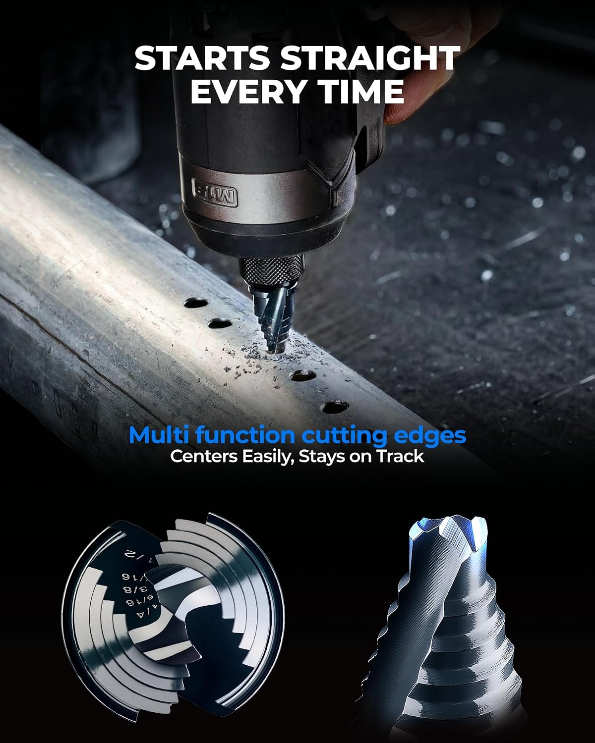 toolant Mini Step Drill Bit, 3PCS Set (1/8"-3/4"), 1/4" Hex Shank, Only 1” Short Drill Body for Extremely Tiny Spaces, M2 HSS & Nitriding Coating, Includes Carabiner & Quick-Release Couplers