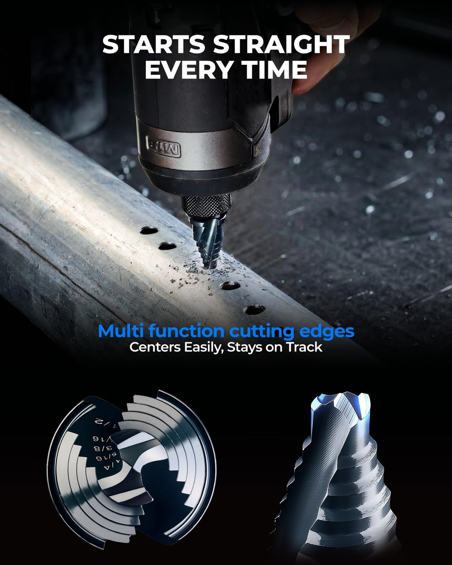 toolant Mini Step Drill Bit, 3PCS Set (1/8"-3/4"), 1/4" Hex Shank, Only 1” Short Drill Body for Extremely Tiny Spaces, M2 HSS & Nitriding Coating, Includes Carabiner & Quick-Release Couplers