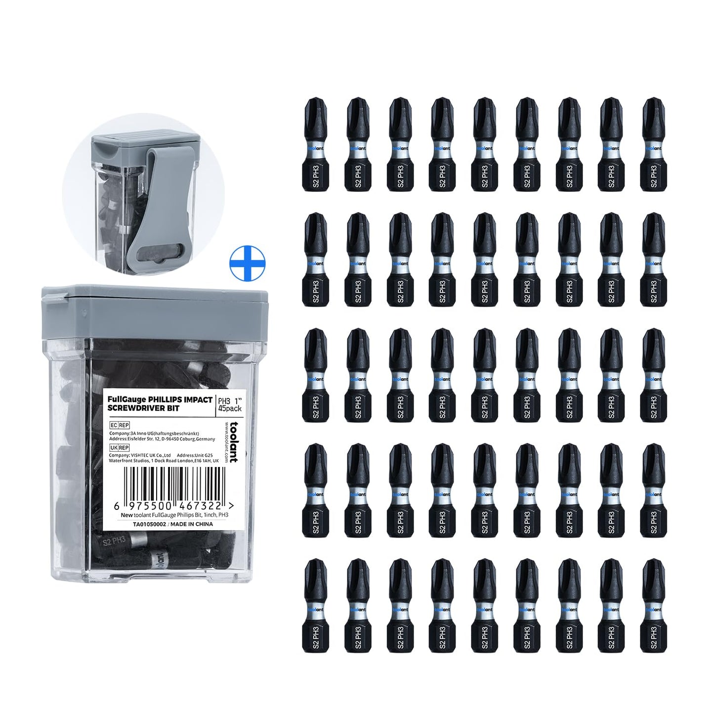 toolant 2 Inch Phillips Bit#2 Magnetic Anti Slip Impact Screwdriver Bits Set(10Pack)