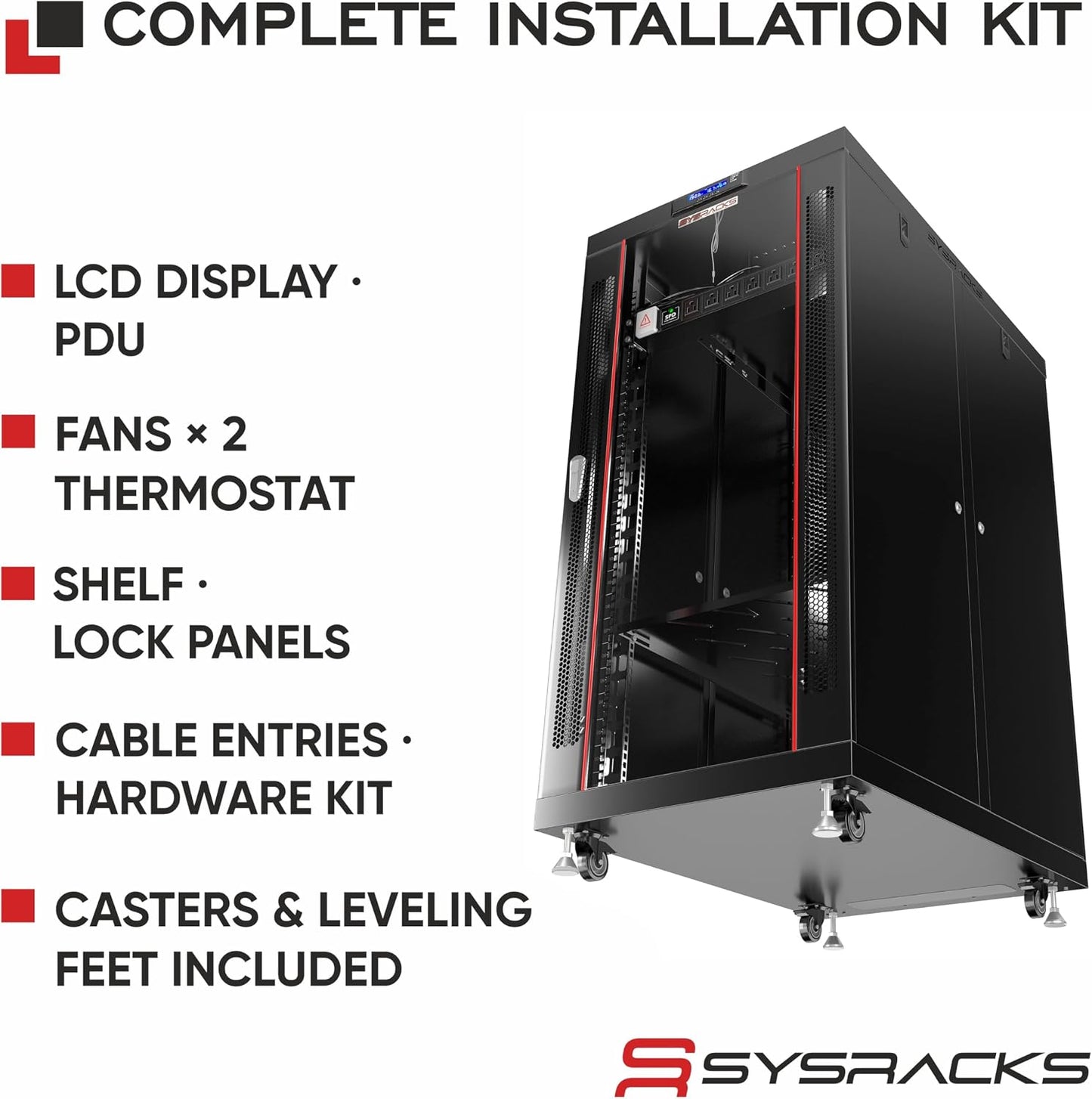 Home Lab Server Rack Cabinet 19" 22U – Premium Series 35" Deep Network Rack Enclosure with Glass Door, Quiet Cooling Fans & Thermostat, PDU, Shelf, Lockable Cabinet for NAS & Home Network