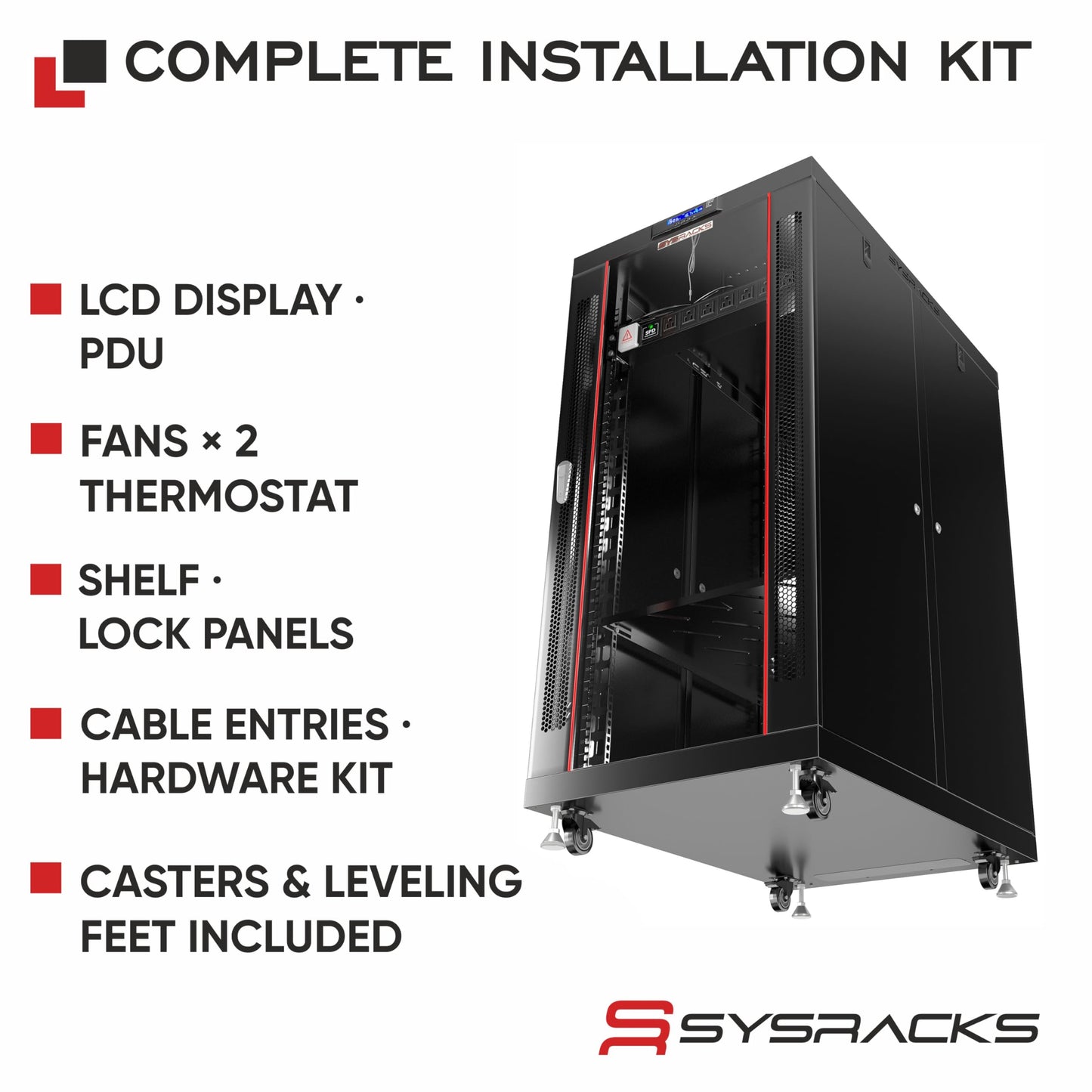 19" Server Rack Cabinet 18U – 35" Deep Network Cabinet Enclosure with Glass Door, Locking Panels, Cooling Fans, PDU & Shelf, IT Rack for Servers, Switches, AV Equipment