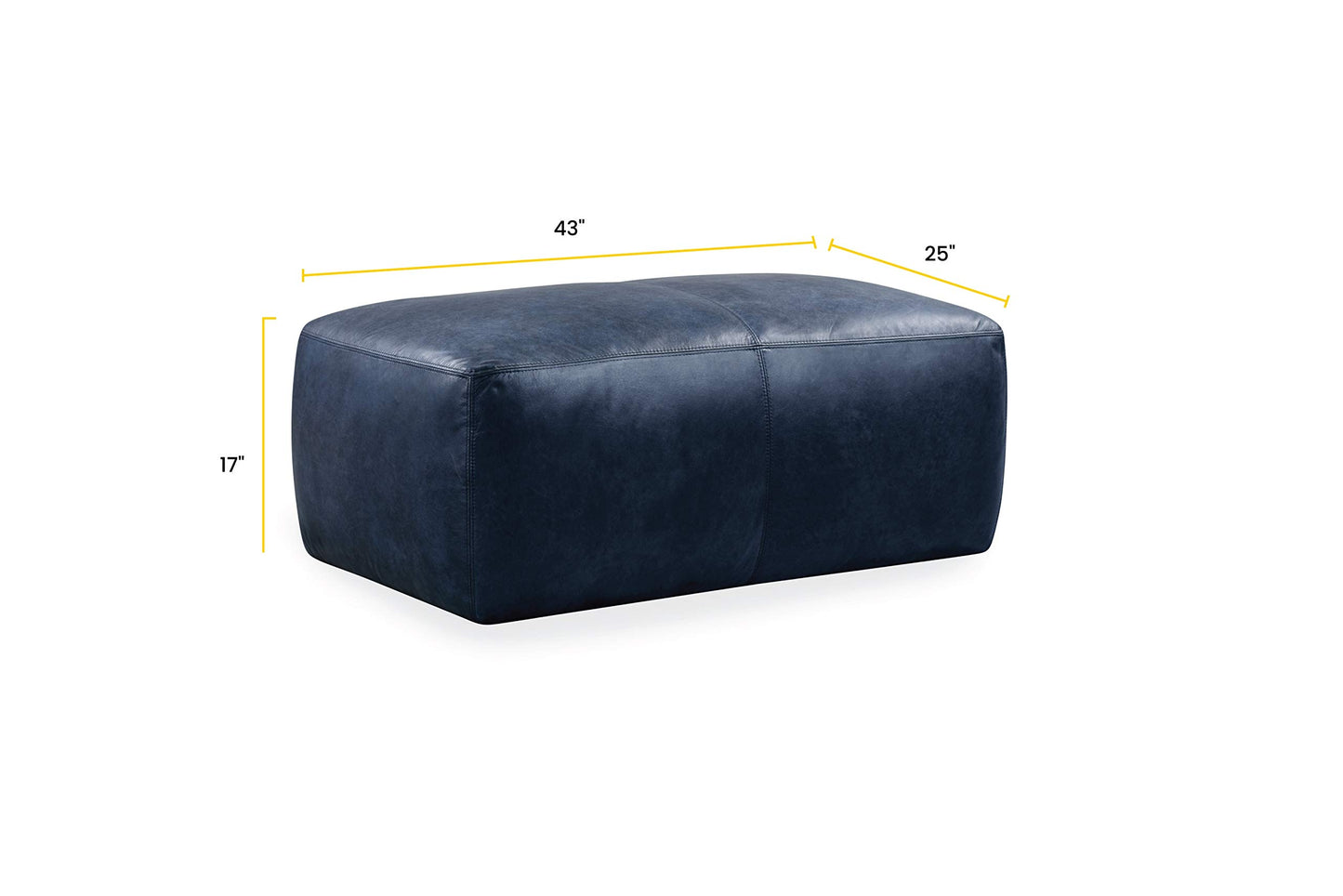 POLY & BARK Denver Ottoman – 43" Large Pouf with Feather-Down Topper – Full-Grain Leather Upholstered Pouf Ottoman for Living Room – Vintage Italian Leather in Cognac Tan