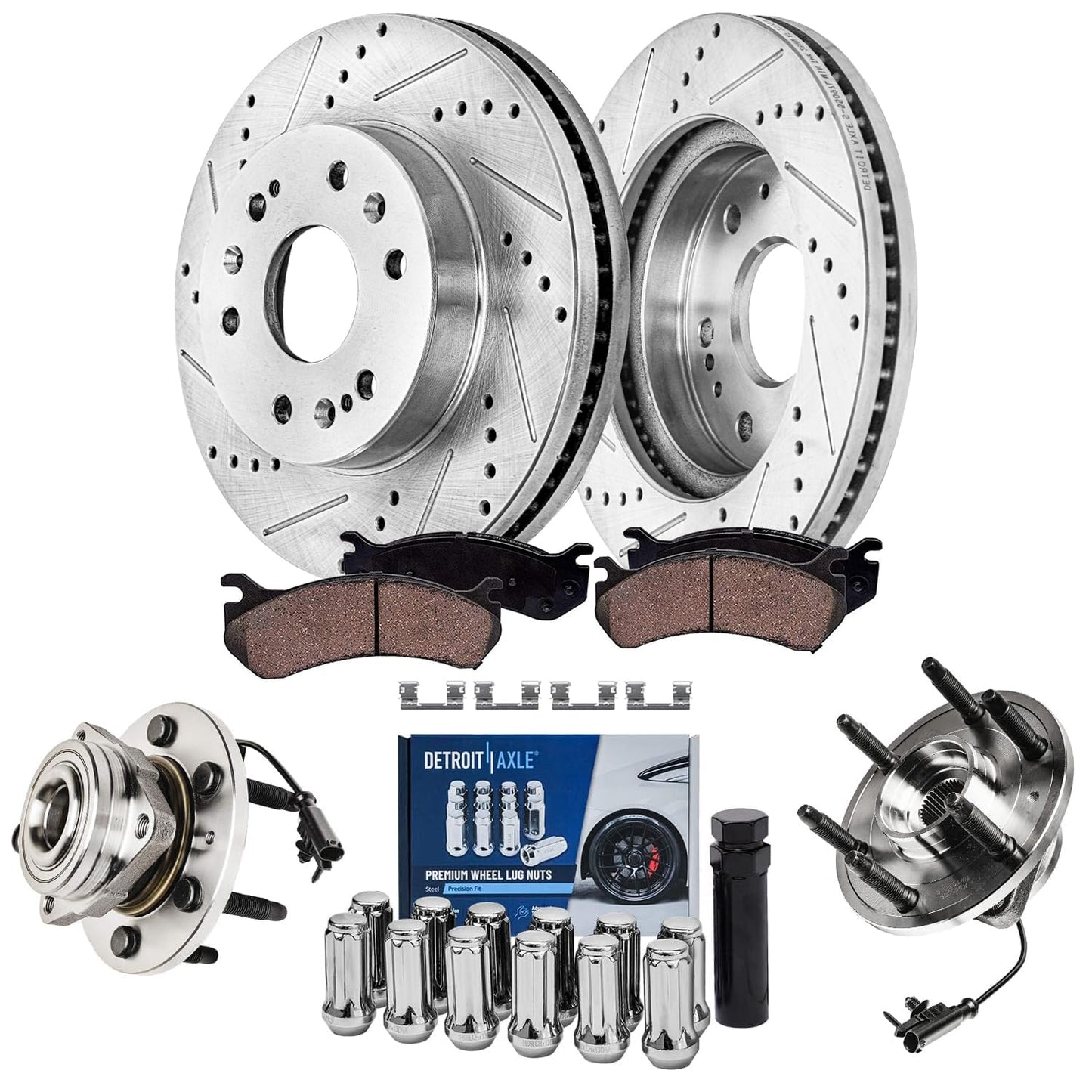 Detroit Axle - Brake Kit for 12-17 Toyota Camry 13-18 Avalon Lexus ES350 ES300h Drilled & Slotted Disc Brake Rotors 2014 2015 2016 2017 Ceramic Brakes Pads Front & Rear Replacement
