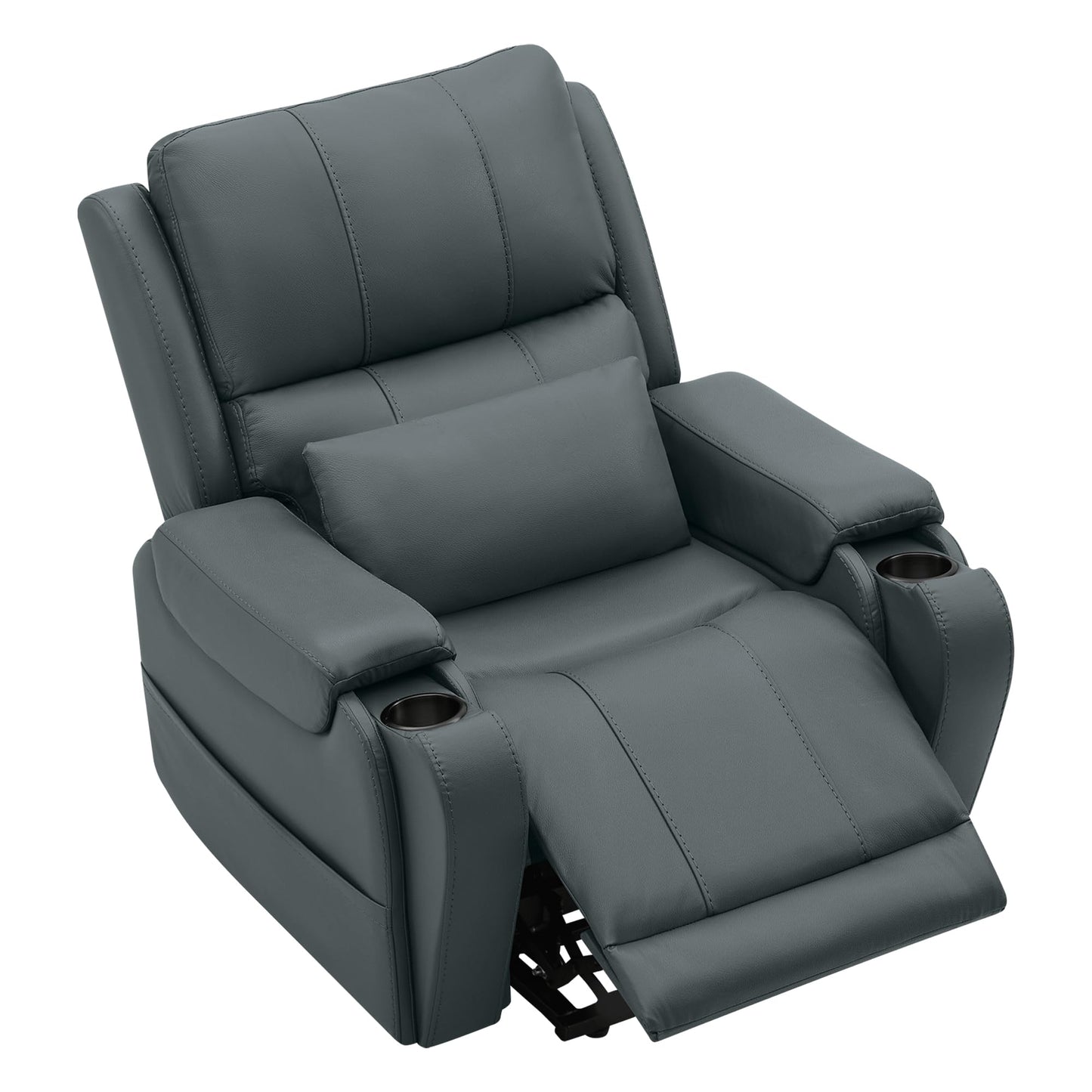 CHITA Power Lift Recliner Chair for Elderly with Heat and Massage, Genuine Leather Electric Lift Chairs with Cup Holder, Removable Lumbar Pillow, 2 Side Pockets, Leather in Navy