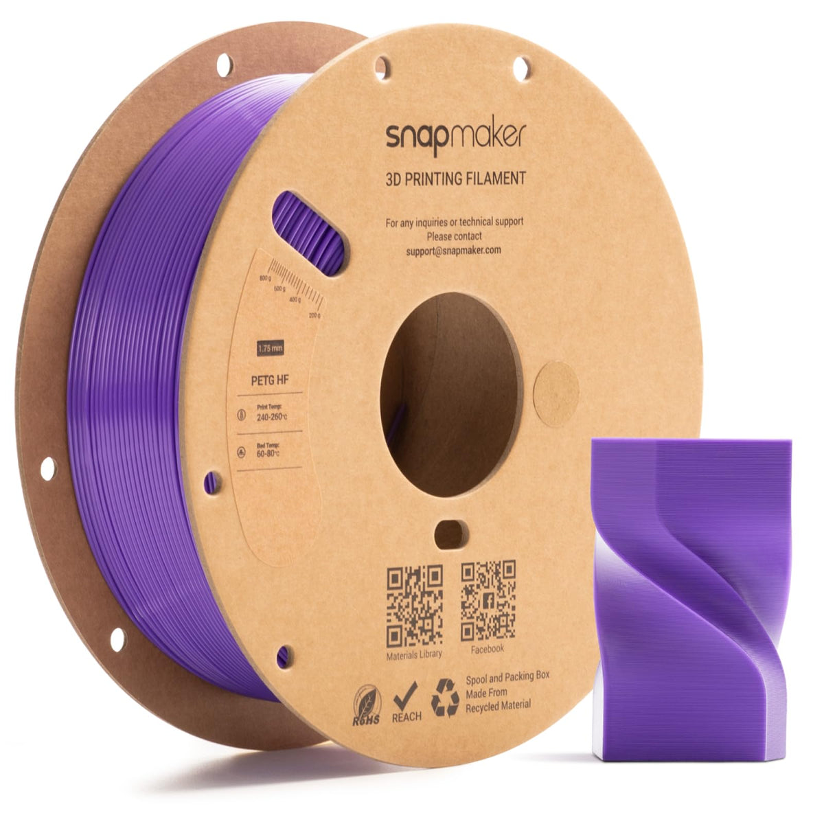 Snapmaker PETG Filament 1.75mm,PETG HF 3D Printer Filament 1kg(2.2lbs)