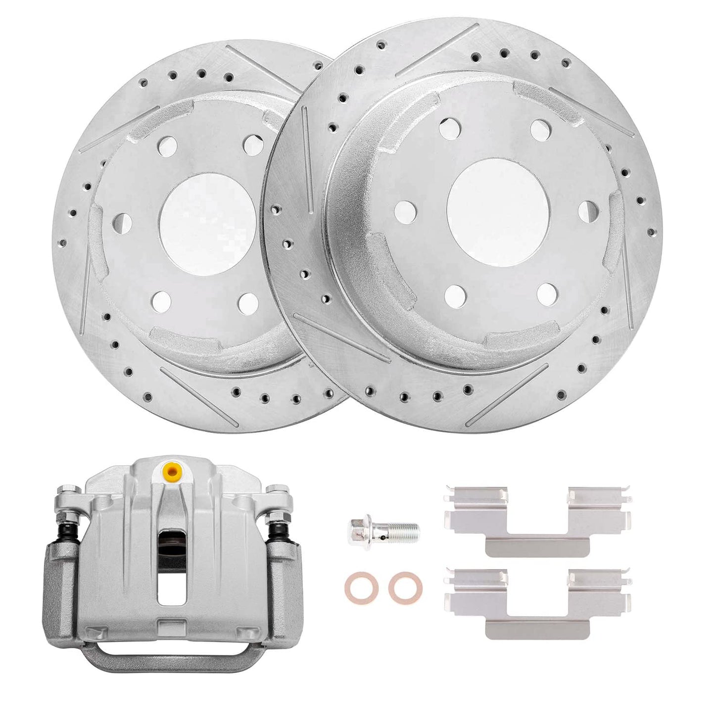 Detroit Axle - Front Brake Kit for 2006-2018 Dodge Ram 1500, 07-09 Durango Chrysler Aspen, 2019-2024 Ram 1500 Classic, Drilled and Slotted Disc Brake Rotors Ceramic Brakes Pads Replacement