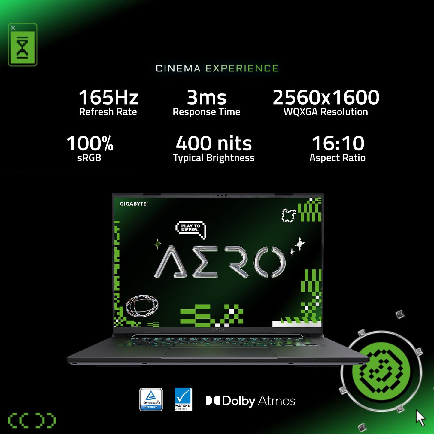 GIGABYTE AERO X16, Copilot+ PC - 165Hz 2560x1600 WQXGA - Manufactured by NVIDIA GeForce RTX 5070 - AMD Ryzen AI 9 HX 370-1TB SSD with 32GB DDR5 RAM - Windows 11 Home - Space Gray - 2WHA3USC64AH