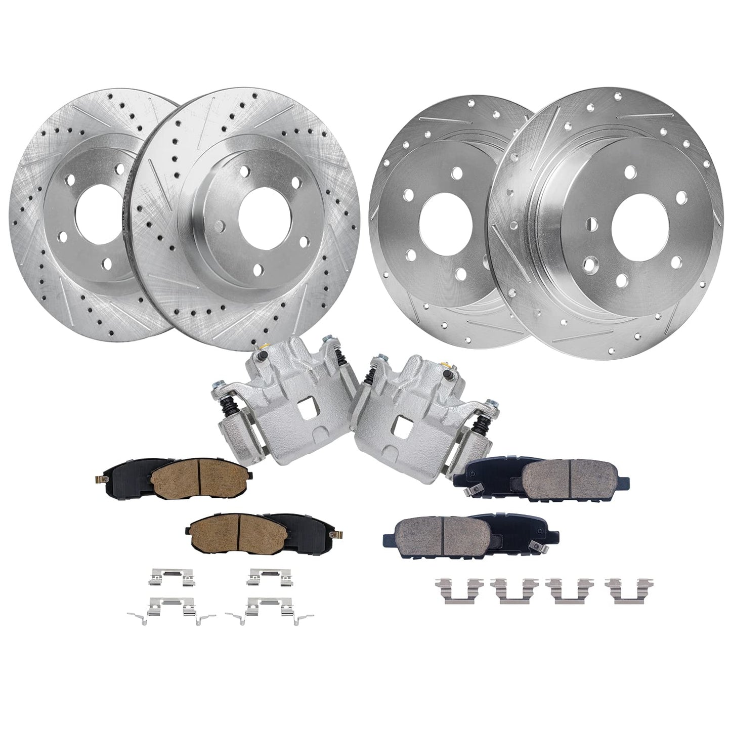Detroit Axle - Brake Kit for Chevy GMC Silverado Sierra 1500 Tahoe Yukon XL Suburban Escalade ESV Drilled Disc Rotors Ceramic Brakes Pads Replacement : 12.99" Front & 13.58" Rear Rotor