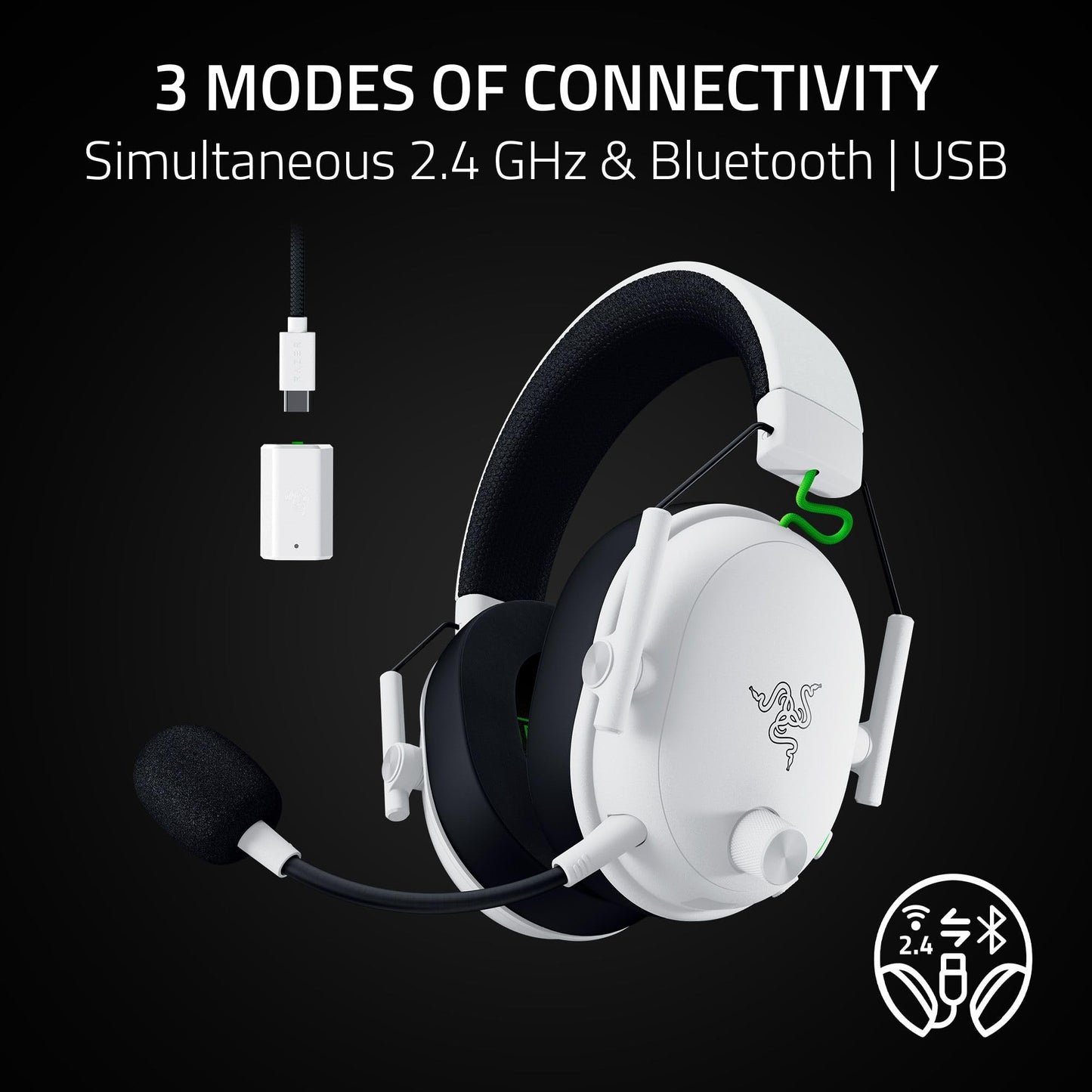 Razer BlackShark V3 Wireless Gaming Headset for PC: 50mm Drivers - Super Wideband Mic - 2.4 GHz, Bluetooth, USB - Works with Mac, PS5, Nintendo Switch, Smartphone - 70 Hr Battery - Black