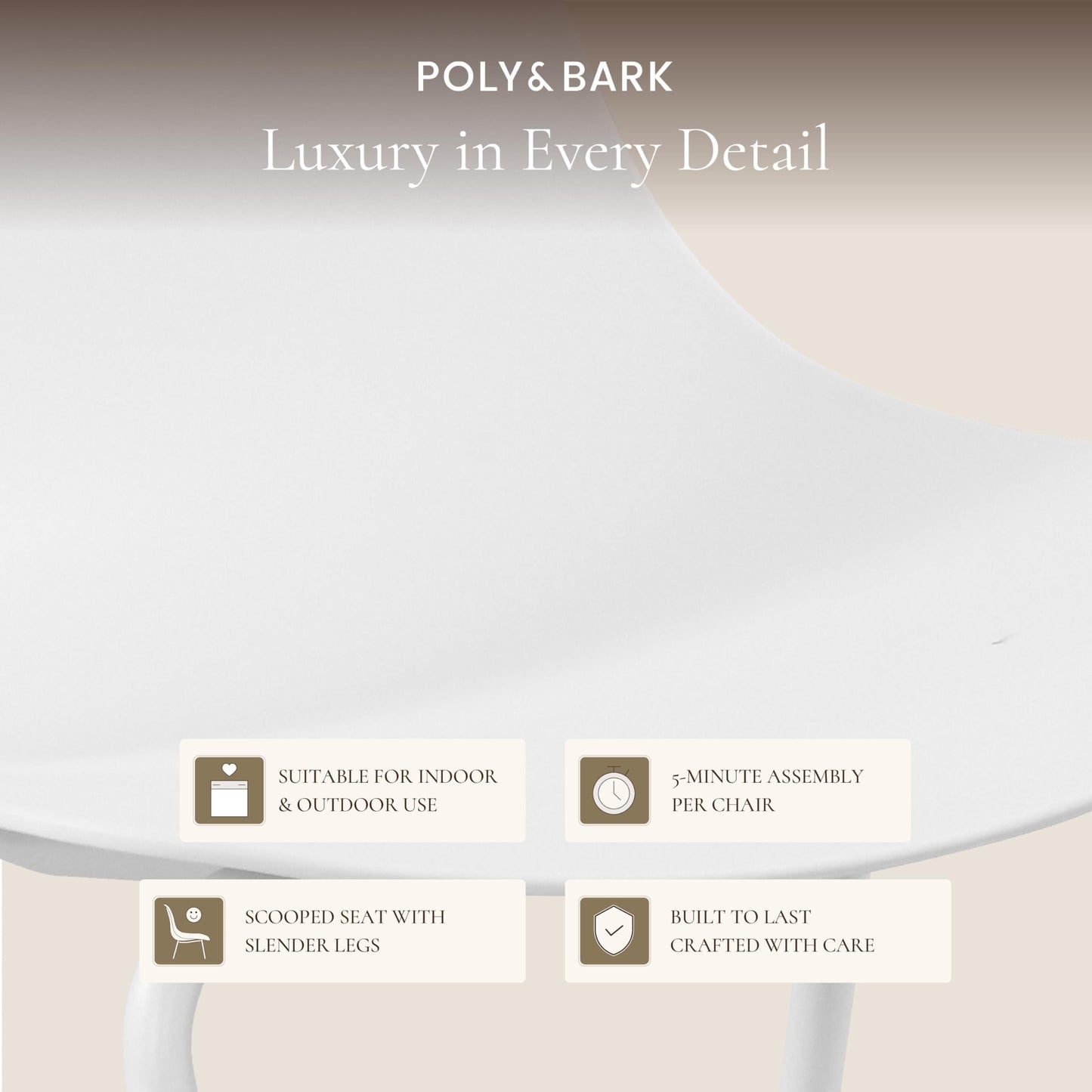 POLY & BARK Isla Modern Dining Chairs Set of 4 – Mid Century Modern Plastic Dining Chair with Metal Legs – Kitchen & Dining Room Chairs – Indoor/Outdoor – White
