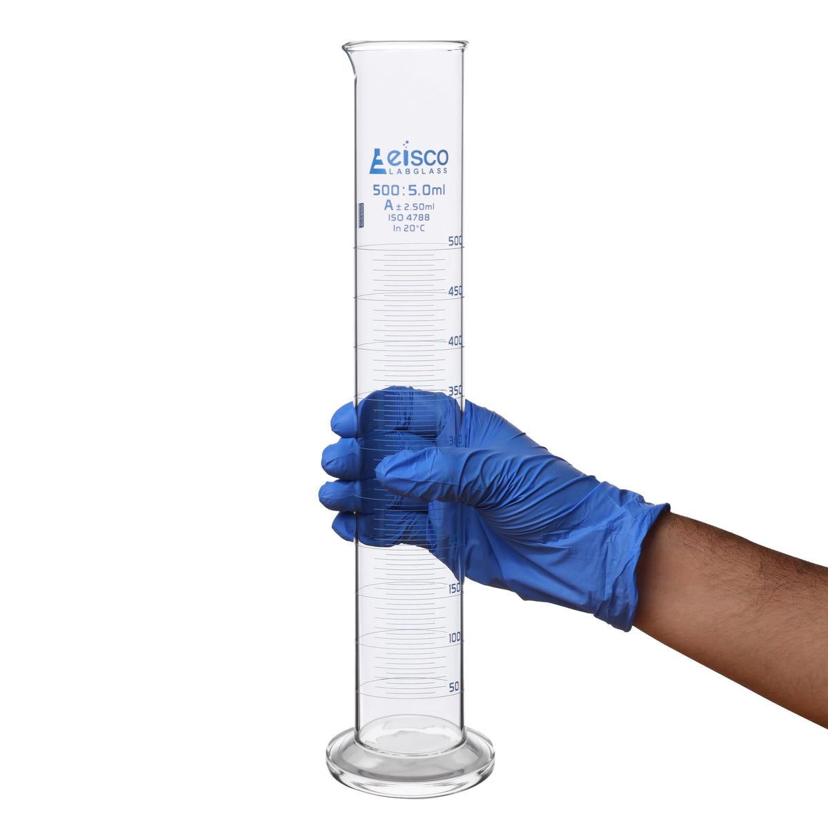 Graduated Cylinder, 100ml - Class A Tolerance ±0.50ml - Round Base - Blue Graduations - Borosilicate 3.3 Glass - Eisco Labs