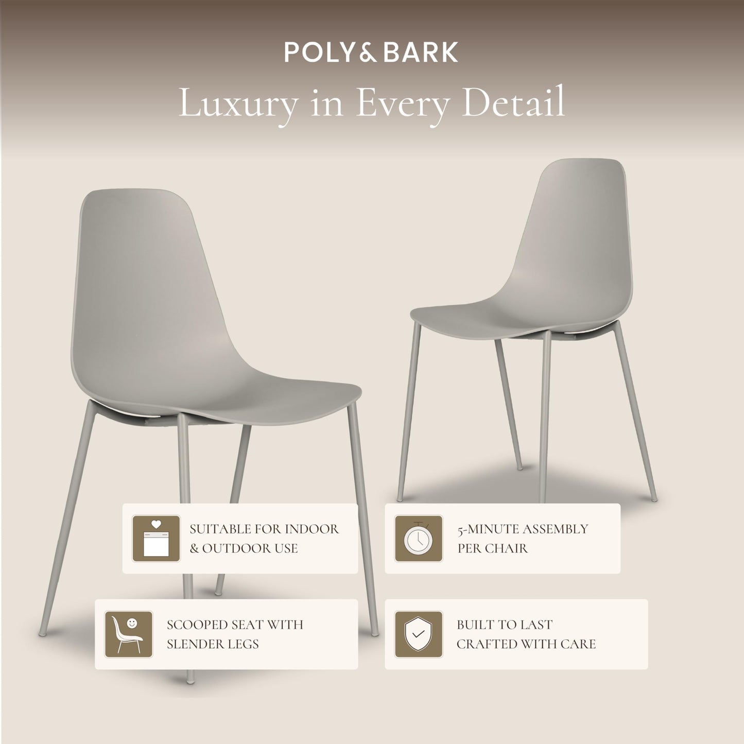 POLY & BARK Isla Modern Dining Chairs Set of 4 – Mid Century Modern Plastic Dining Chair with Metal Legs – Kitchen & Dining Room Chairs – Indoor/Outdoor – White