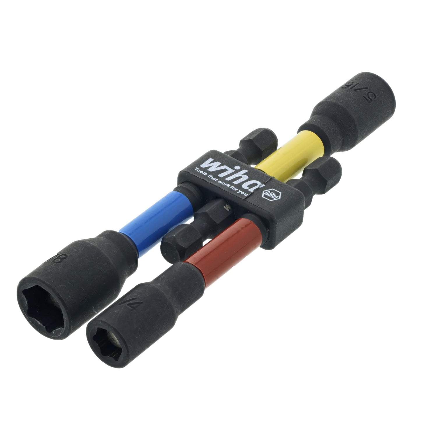 Wiha 70486 Magnetic Nut Setter Set, 6 Piece SAE, Color Coded, 1/4-Inch Hex Drive, Impact Rated