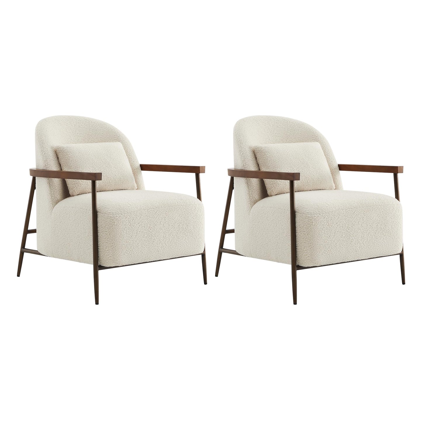 CHITA Accent Chair for Living Room Set of 2, FSC Certified Modern Upholstered Faux Sherpa Fabric Armchair with Metal Frame and Wooden Armrests, Camel