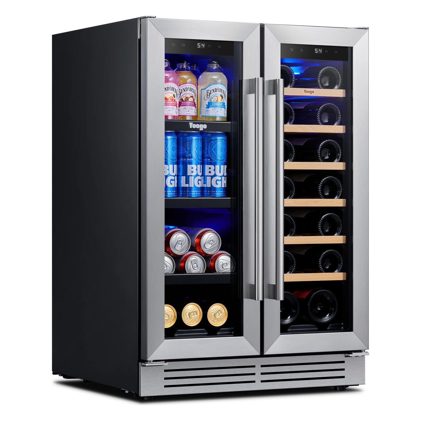 Yeego Wine Fridge Cooler - 24 Inch Dual Zone Wine Fridge Hold 52 Bottles, 40-65°F Wine Refrigerator Glass Door, Built in Fridge, Freestanding Adjustable Shelves Fridge for Beer Soda Drink Home Bar