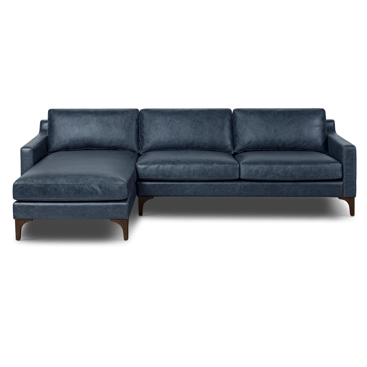 Poly & BARK Harper Left-Facing Leather Sleeper Sectional Sofa Cognac Tan– Full-Grain Aniline Leather, Sculptural Silhouette, Walnut-Finished Legs – Modern Statement Sofa for Living Spaces