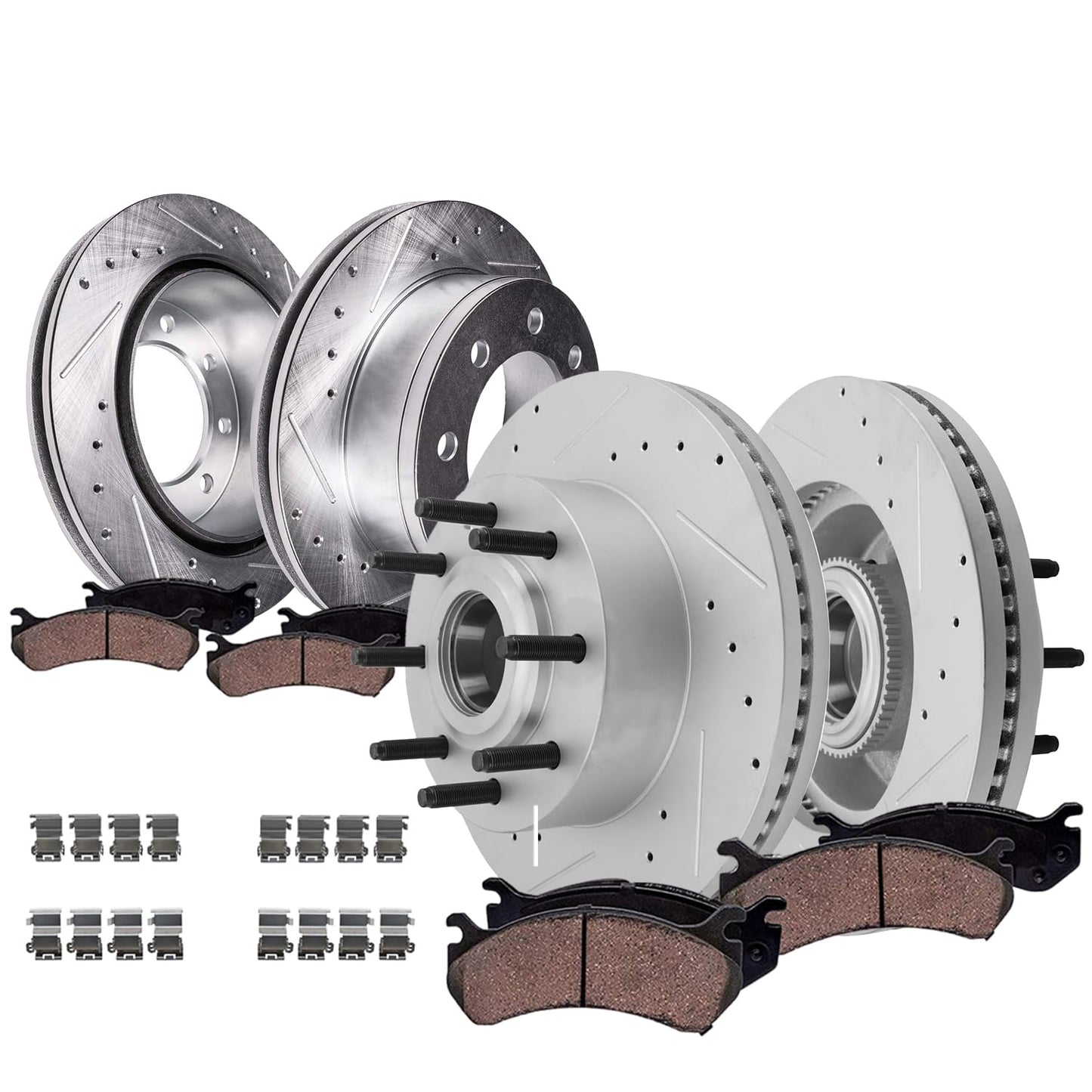 Detroit Axle - 4WD Brake Kit for 2012-2022 Ford F-250 Super Duty 2013-2022 F-350 Super Duty, 14.29" inch Front Rear Drilled Slotted Brake Rotors Ceramic Brakes Pads Replacement