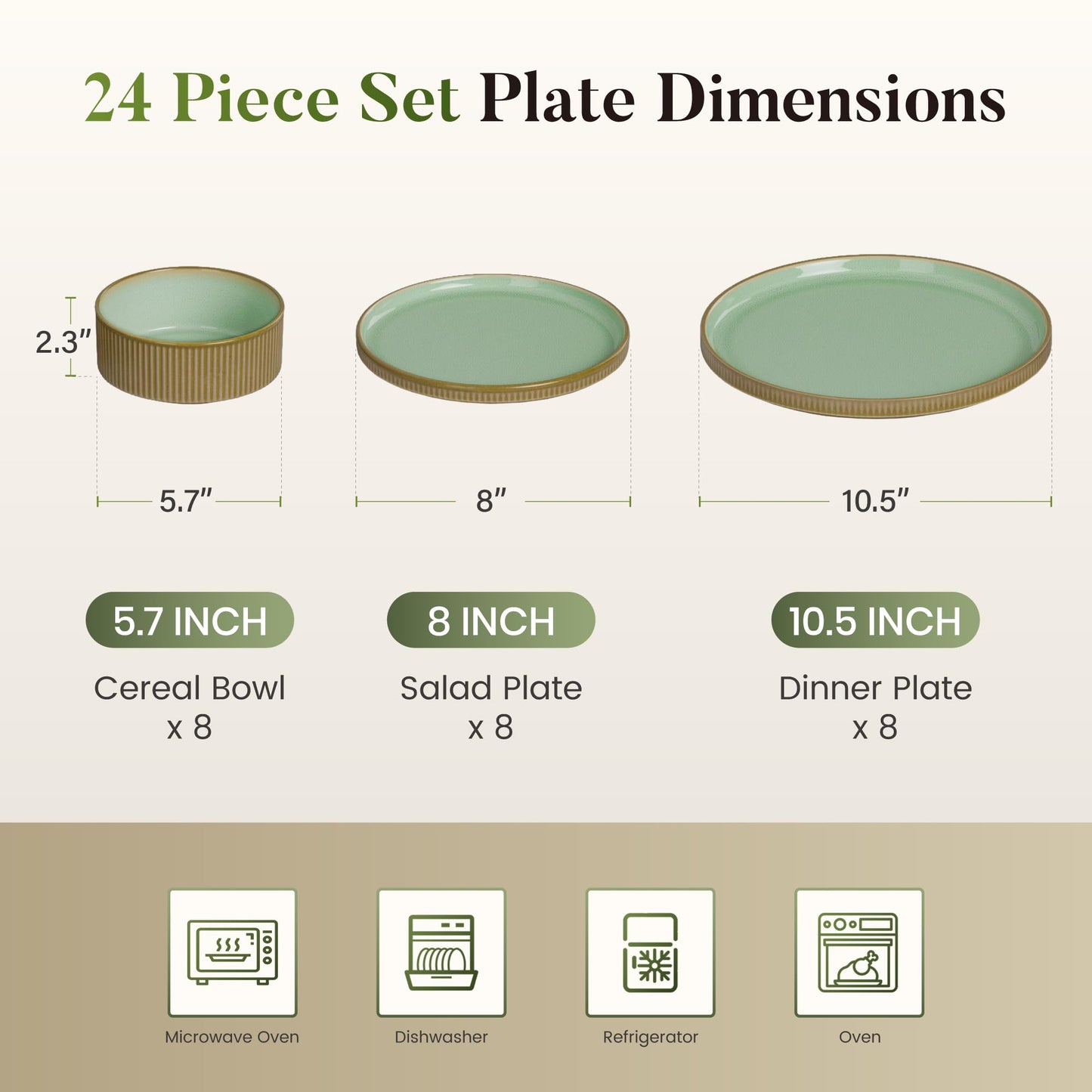 Kitchen Academy Brown Stoneawre Dinnerware Sets for 8, 24Pcs Ceramic Non Toxic Plates and Bowls Sets, Scratch Resistant Dishes, Oven & Microwave Safe