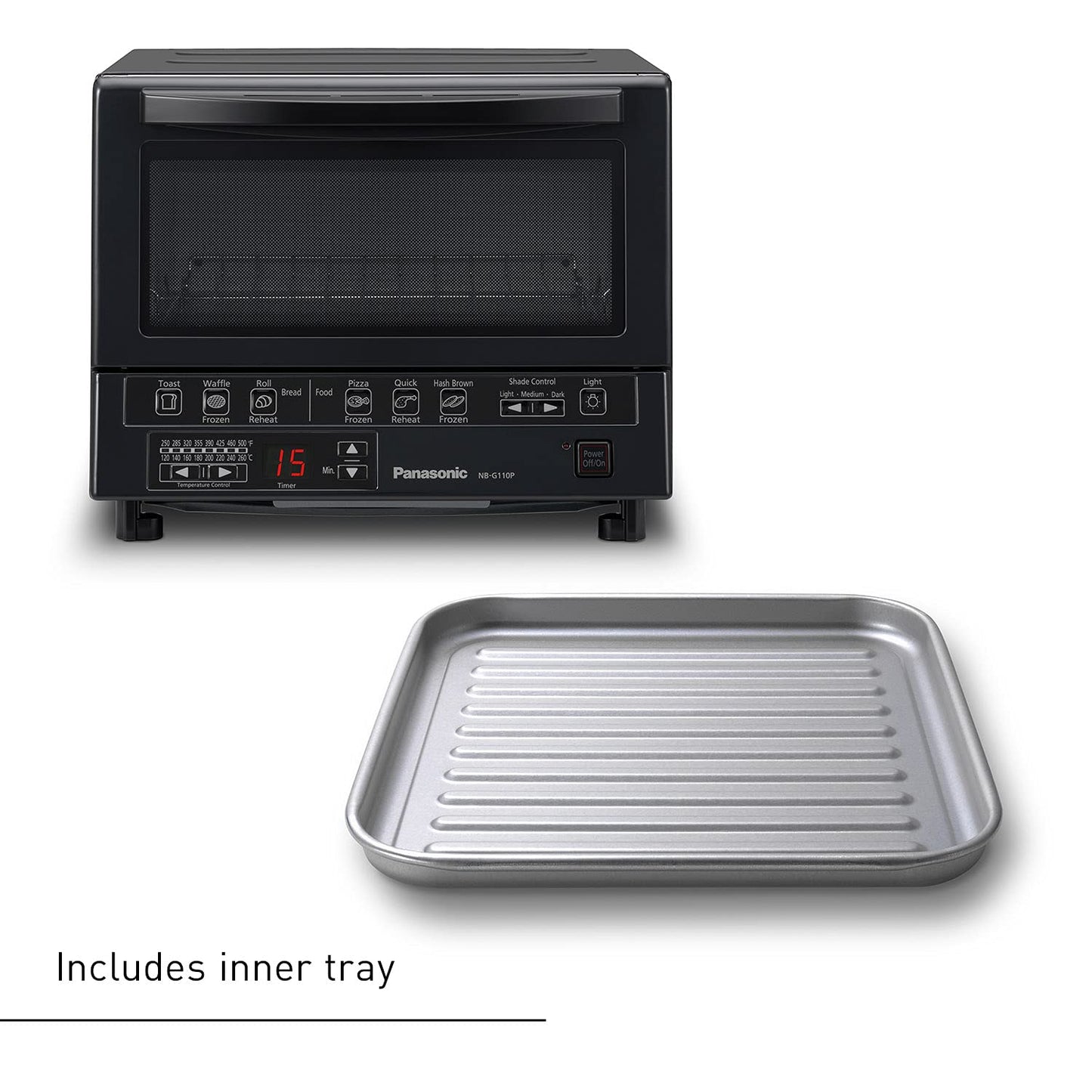 Panasonic FlashXpress Toaster Oven Countertop, 4-Slice Small Toaster Oven Compact Size with Double Infrared Heating, 6 Auto Cook Options and Precise Temperature Control, 1300W - NB-G110P (Silver)