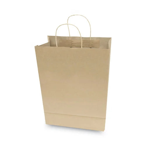 Premium Shopping Bag, Natural Twisted-Paper Handles, 10" x 4.5" x 13", Brown, 50/Box (091565)