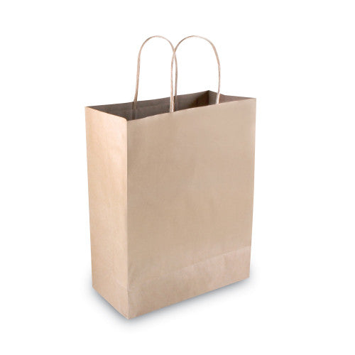 Premium Shopping Bag, Natural Twisted-Paper Handles, 10" x 4.5" x 13", Brown, 50/Box (091565)