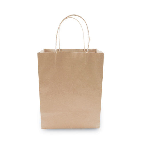 Premium Shopping Bag, Natural Twisted-Paper Handles, 8" x 4" x 10.25", Brown, 50/Box (098375)