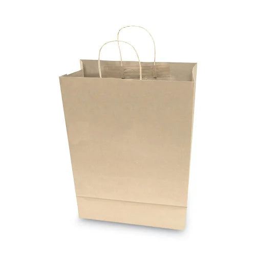 Premium Shopping Bag, Natural Twisted-Paper Handles, 12" x 6.5" x 17", Brown, 50/Box (091566)