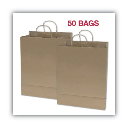 Premium Shopping Bag, Natural Twisted-Paper Handles, 12" x 6.5" x 17", Brown, 50/Box (091566)