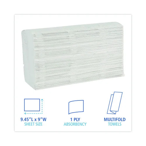 Boardwalk® Multifold Paper Towels, 1-Ply, White, 4000 Towels (BWK6200)