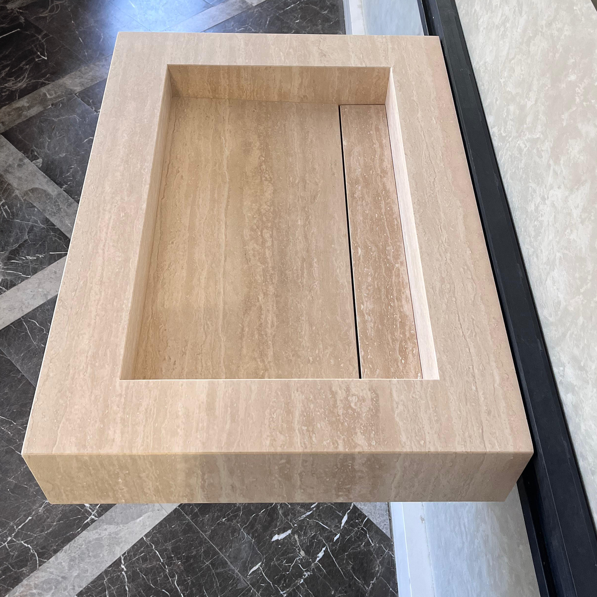 Beige Travertine Vein Cut Natural Stone Bathroom Vanity Sink