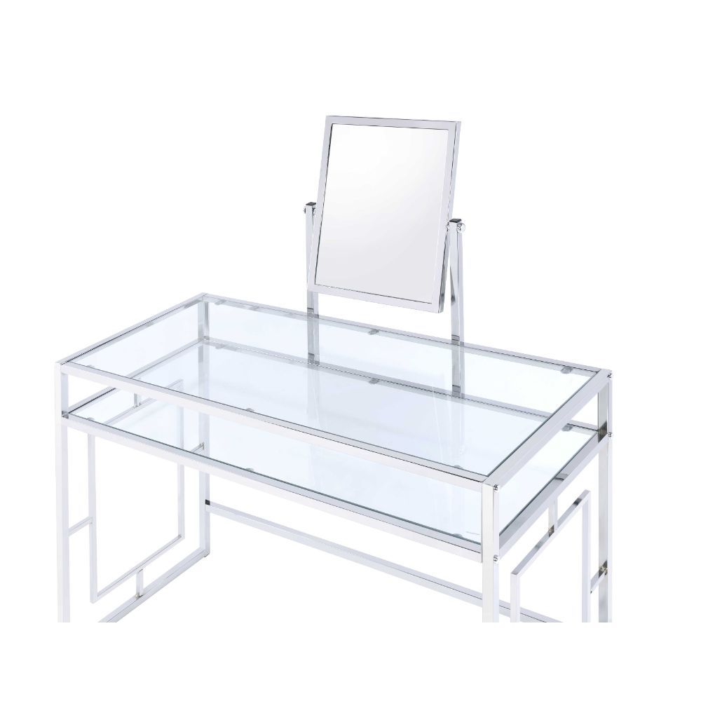 Carenze II - Vanity Set - White Faux Fur & Chrome