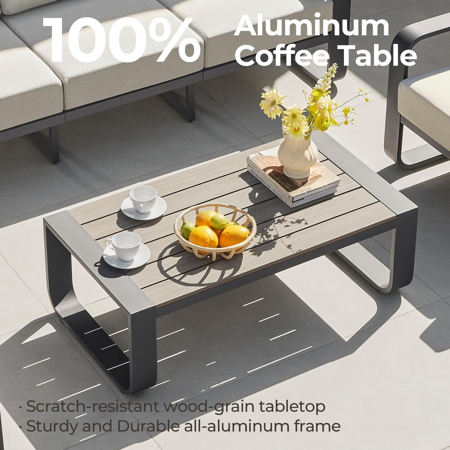 CHITA Outdoor Furniture Set 4 Piece, 5-Seats Patio Conversation Set with 6.3in Thick Cushions & 100% Aluminum Frame & Coffee Table, Modern Outdoor Patio Furniture Sofa Set for Poolside, Deck, Balcony