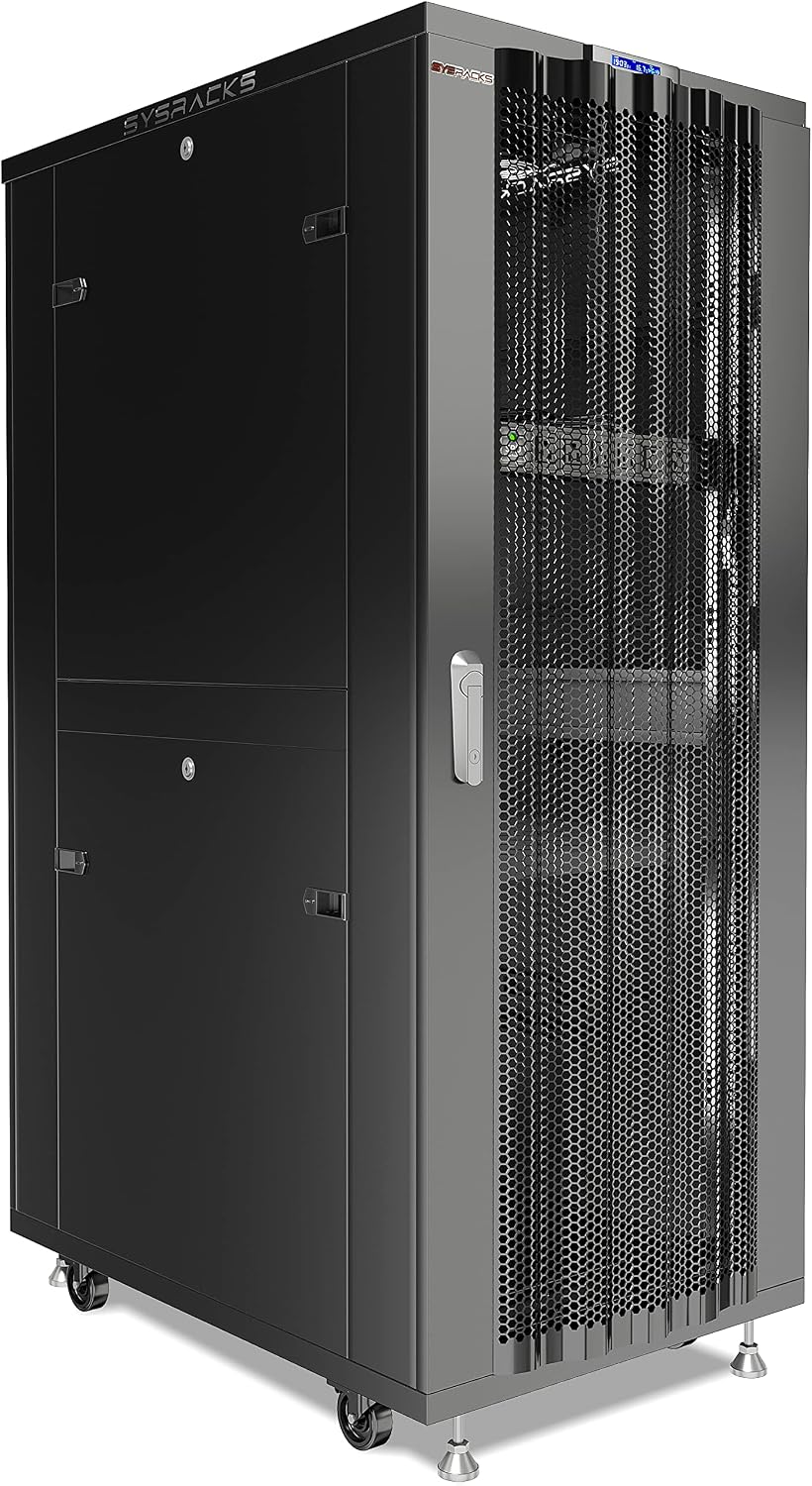 37U Mesh Network Rack Cabinet – 19" Floor Standing Server Rack Enclosure, 24" Deep High-Airflow IT Rack with Fans, Thermostat, PDU and Shelf