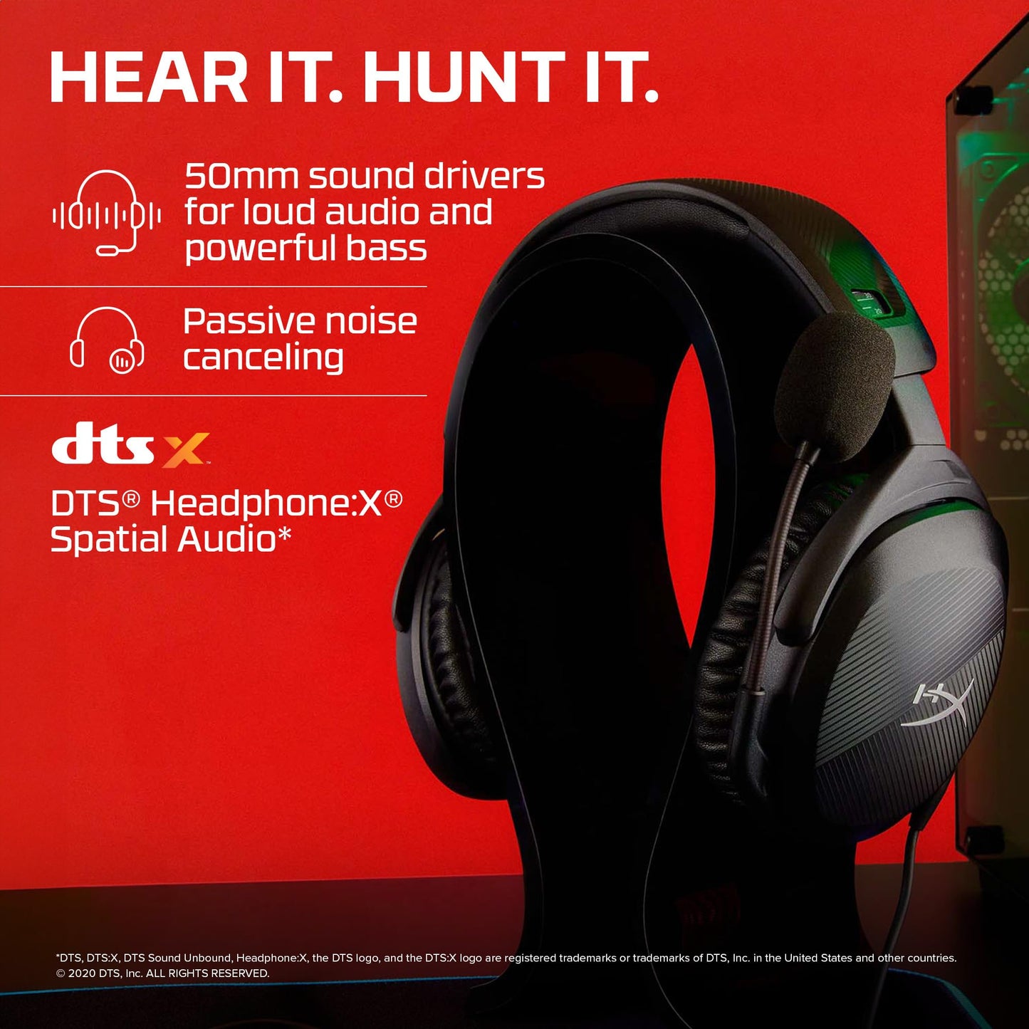 HyperX Cloud Stinger 2 – Gaming Headset, DTS Headphone:X Spatial Audio, Lightweight Over-Ear Headset with mic, Swivel-to-Mute Function, 50mm Drivers, PC Compatible, Black