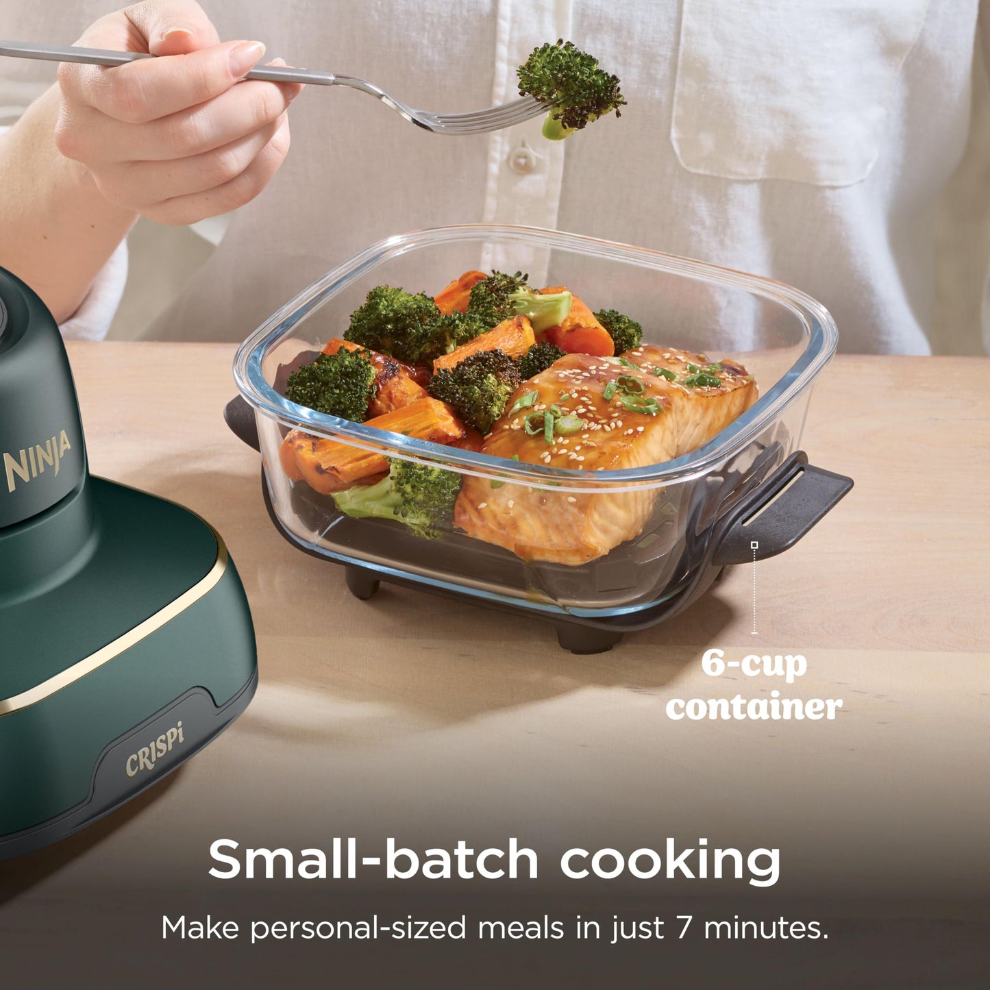 Ninja Crispi 4-in-1 Glass Air Fryer | With Non-Toxic 4QT & 6-Cup Glass Containers & Lids | Microwave, Freezer, Dishwasher Safe | 450°F Max Temp |1500 Watt | Stone | FN101ST