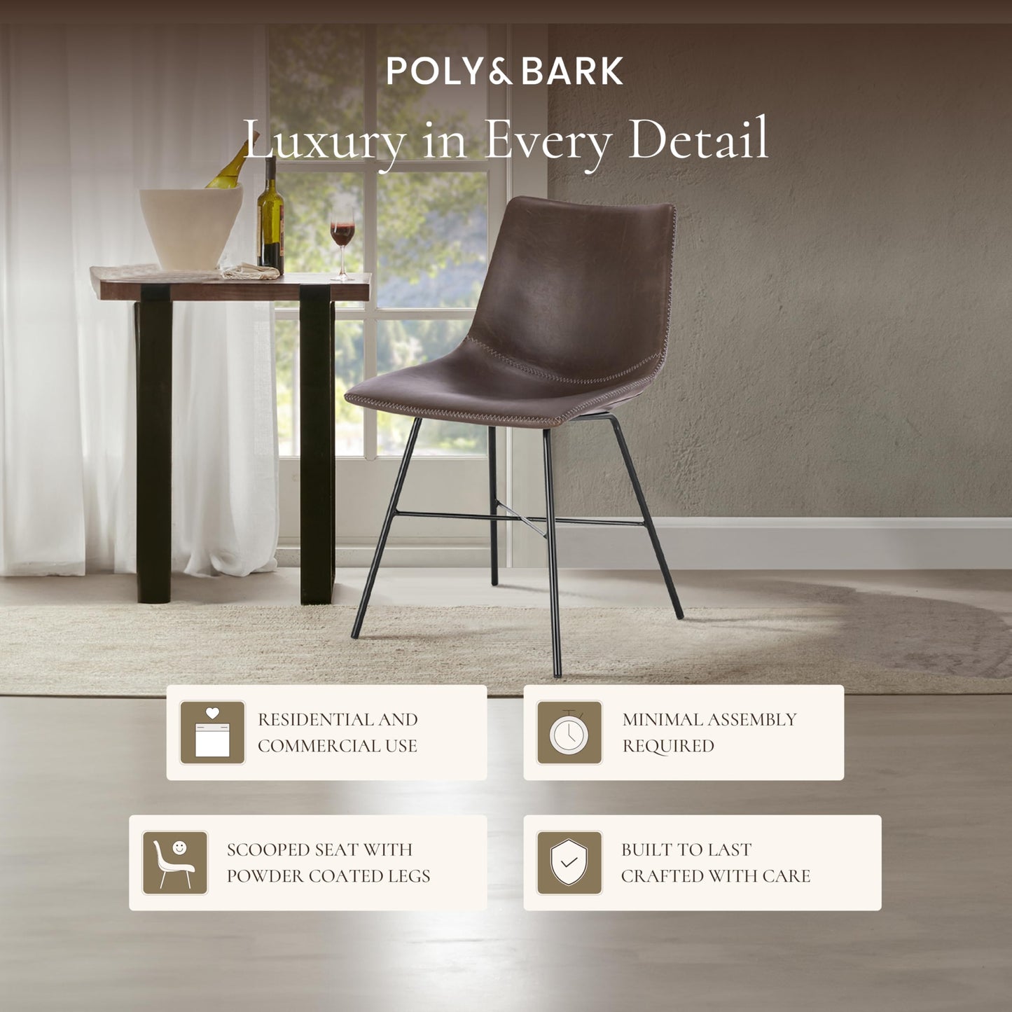 POLY & BARK Paxton Leather Counter Stools 24 Inches – Set of 2 - Counter Height Bar Stools with Back – Modern Barstools for Kitchen Island or Counters – Faux Leather & Matte Black Steel Base – Tan