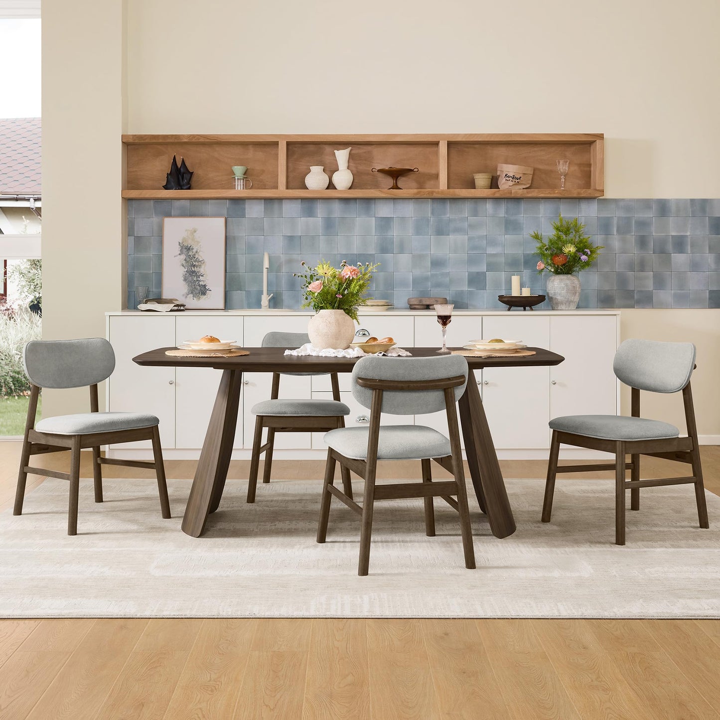 CHITA Soild Wood Dining Chairs Set of 4, Mid Century Modern Walnut Wood Kitchen Chairs with Curved Backrest, Dining Room Chair for Kitchen, Restaurant