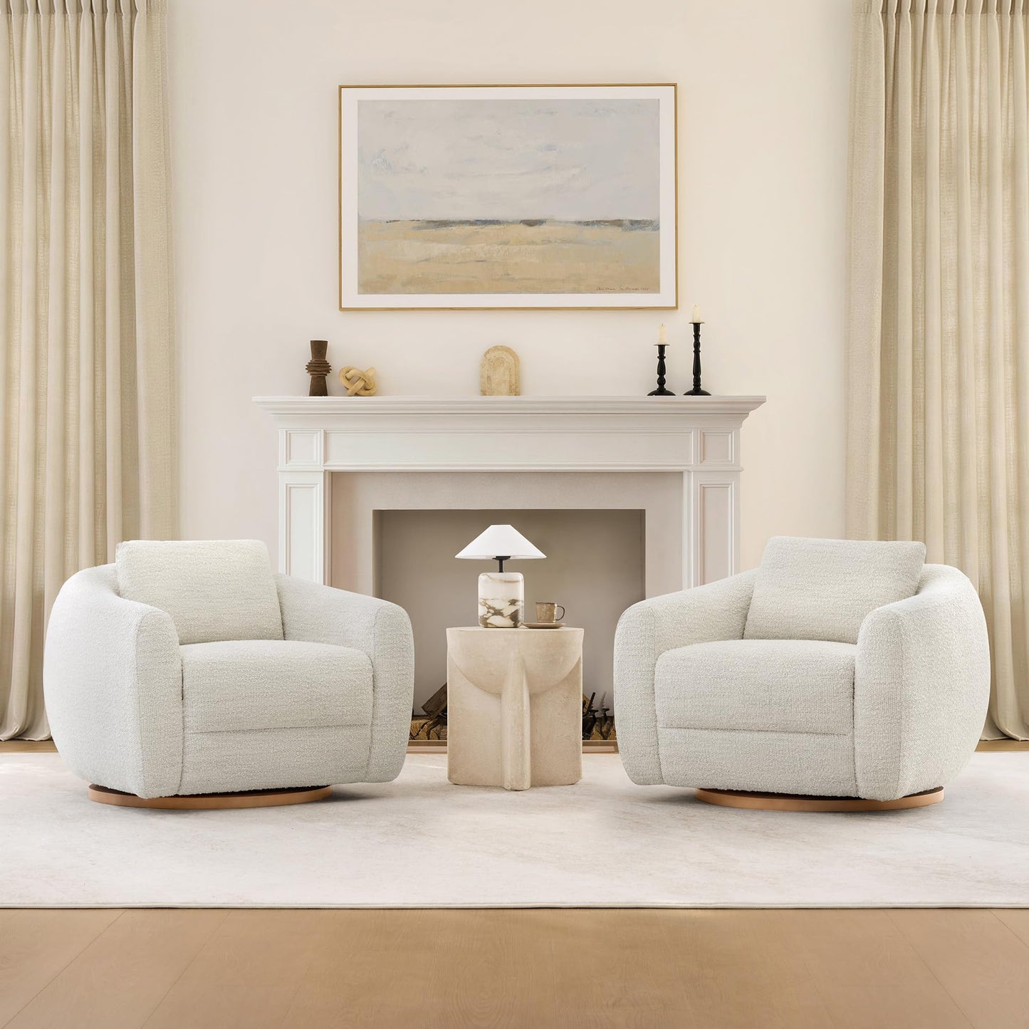 CHITA Genuine Leather Swivel Accent Chair, FSC Certified Mid Century Modern Arm Chair with Wood Base for Living Room and Bedroom, Fully Assembled, Sand