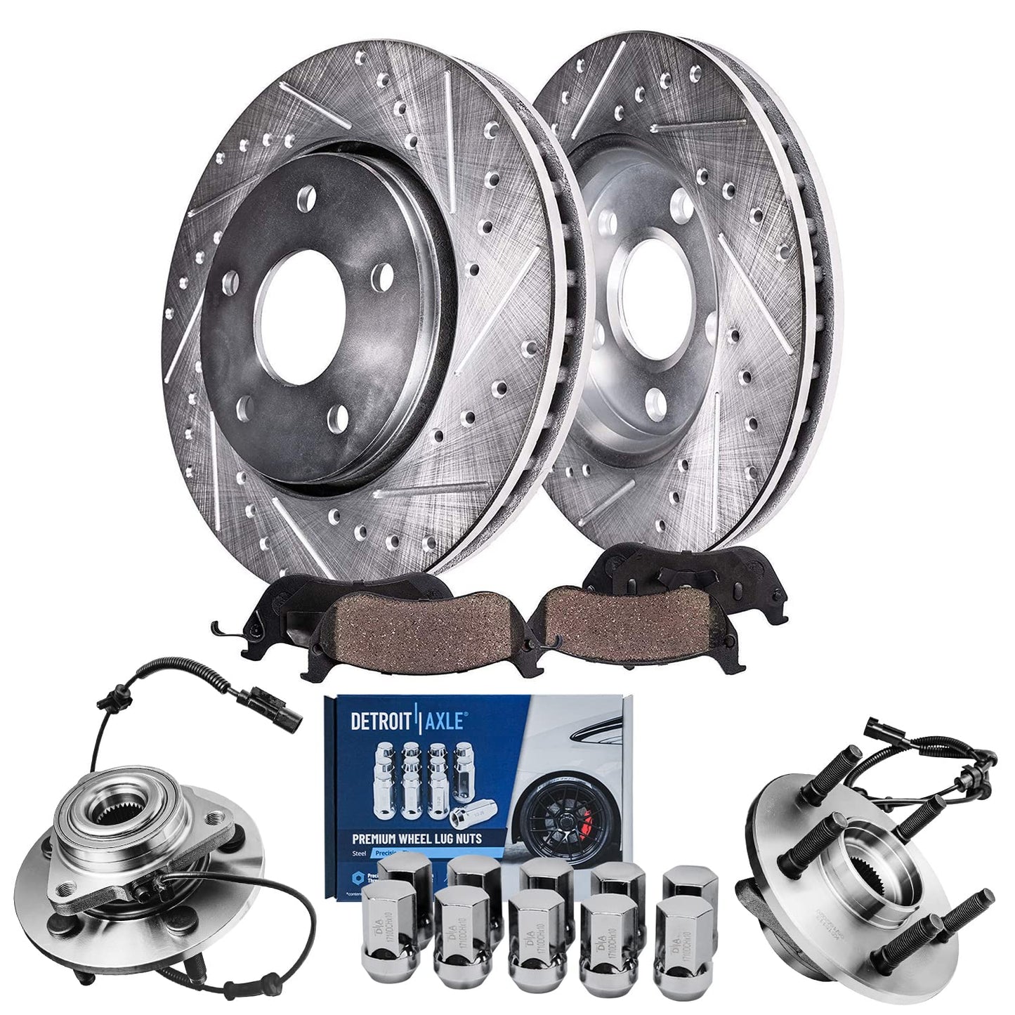Detroit Axle - Brake Kit for 2011-2020 Jeep Grand Cherokee Dodge Durango Replacement Front & Rear Drilled & Slotted Disc Brake Rotors Ceramic Brakes Pads : 12.99" inch Rotor