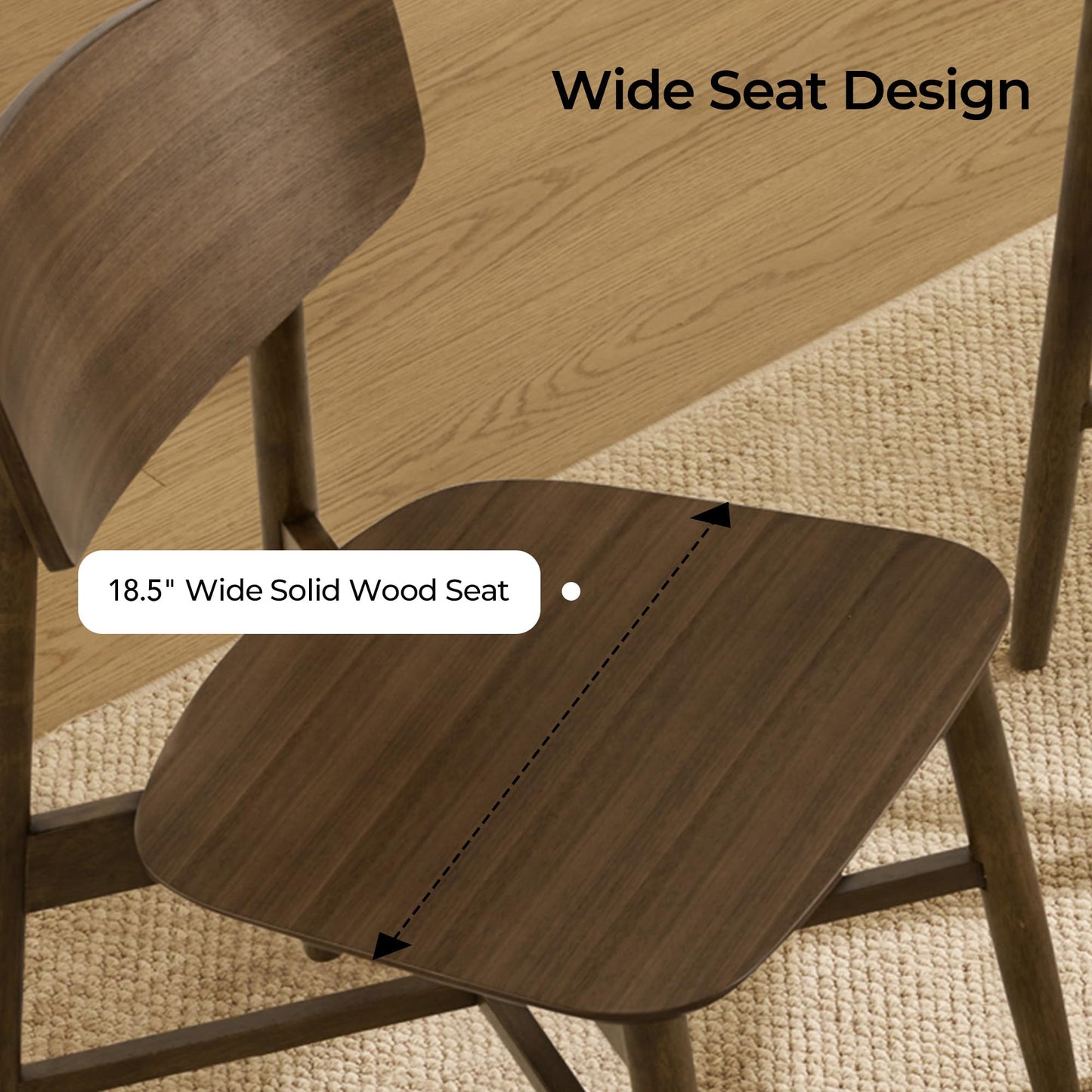 CHITA Soild Wood Dining Chairs Set of 4, Mid Century Modern Walnut Wood Kitchen Chairs with Curved Backrest, Dining Room Chair for Kitchen, Restaurant