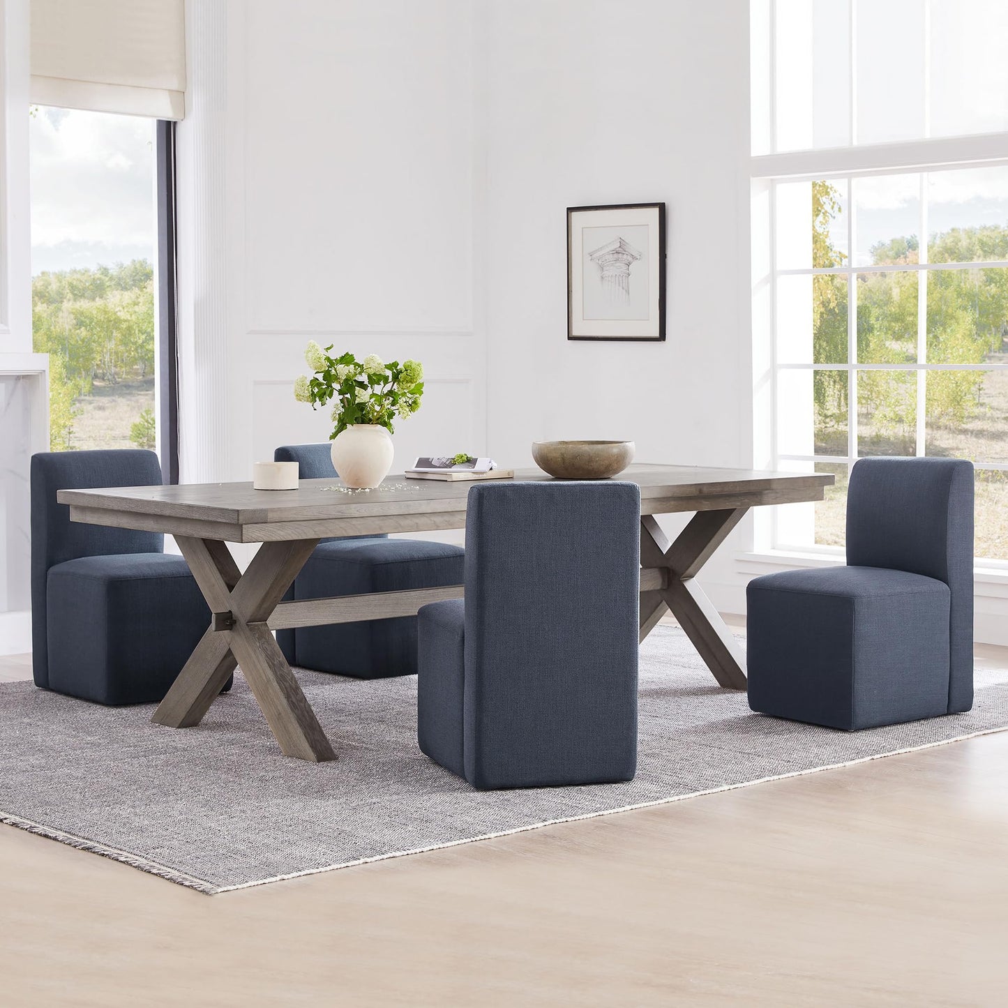 CHITA Dining Chairs with Casters Set of 2, FSC Certified Upholstered Armless Modern Rolling Dining Chairs with Rollers for Bedroom Reading Room Living Room, Fully Assembled, Linen