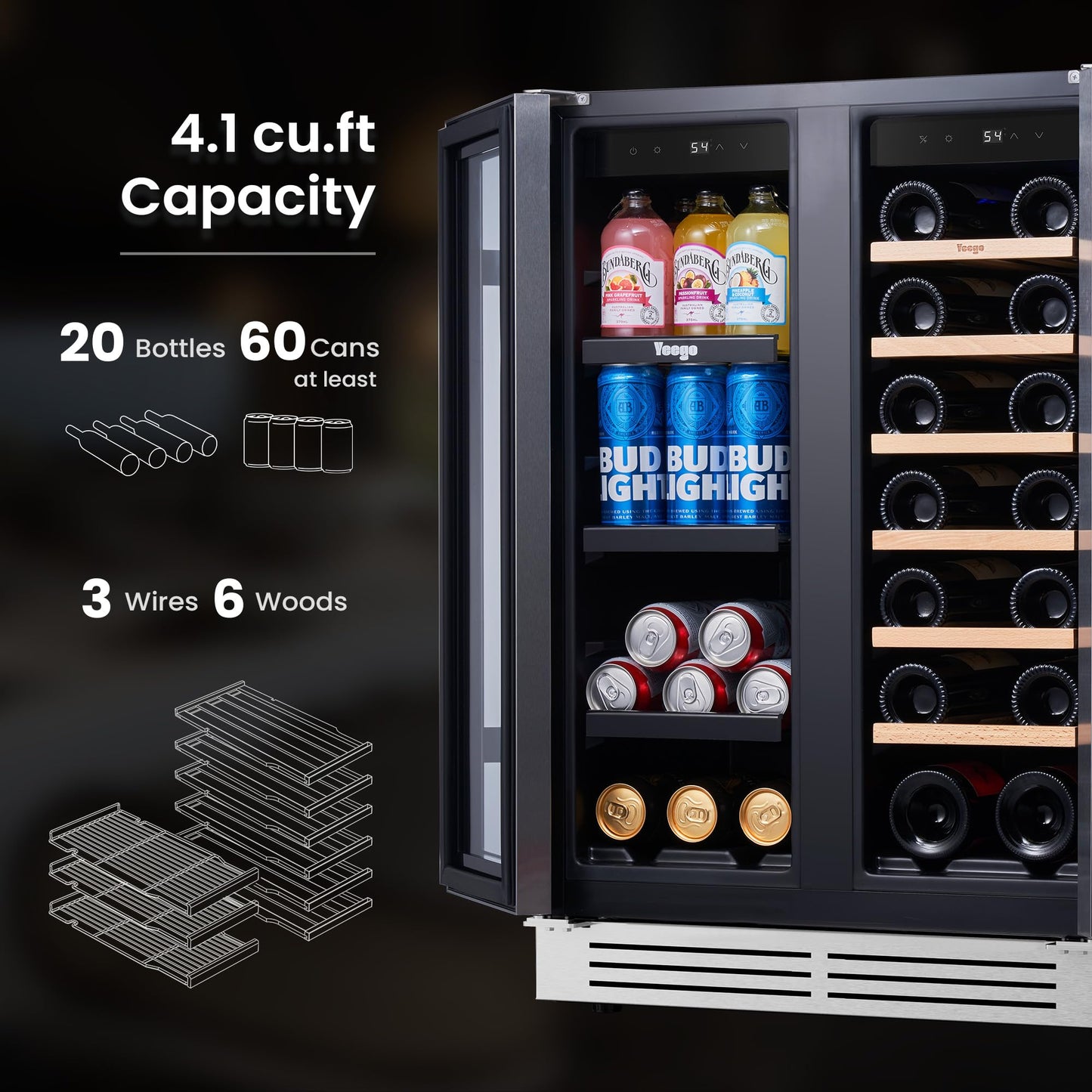 Yeego Commercial Refrigerators - 27.1 Cu.Ft 2 Glass Doors Commercial Beverage Refrigerator with LED Light & Adjustable Shelves, 32-50°F Commercial Cooler for Stores Bakery Bar Offices Restaurants