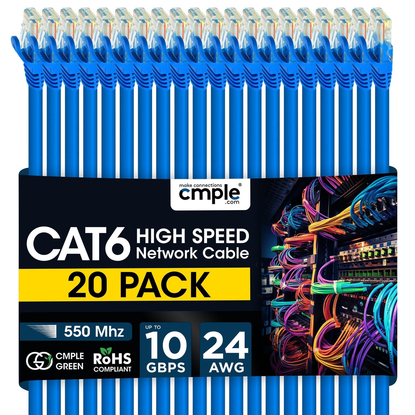 Cmple - Cat 6 Ethernet Cable 10 ft, Cat6 Patch Cables 10Gbps LAN Cable, 550MHz Network Cable, RJ45 Connectors, Compatible with Gaming Computer, Laptop, Modem, Router, HDTV, Gaming Console - Yellow