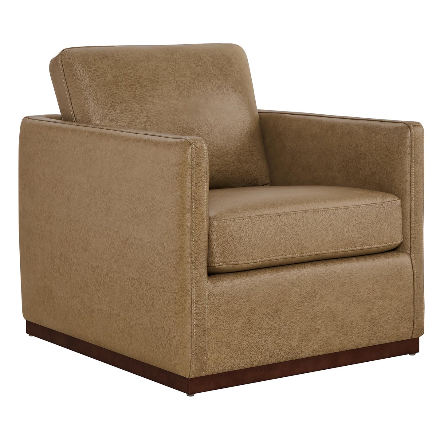 CHITA Genuine Leather Swivel Accent Chair, FSC Certified Mid Century Modern Arm Chair for Living Room and Bedroom, Fully Assembled, Saddle
