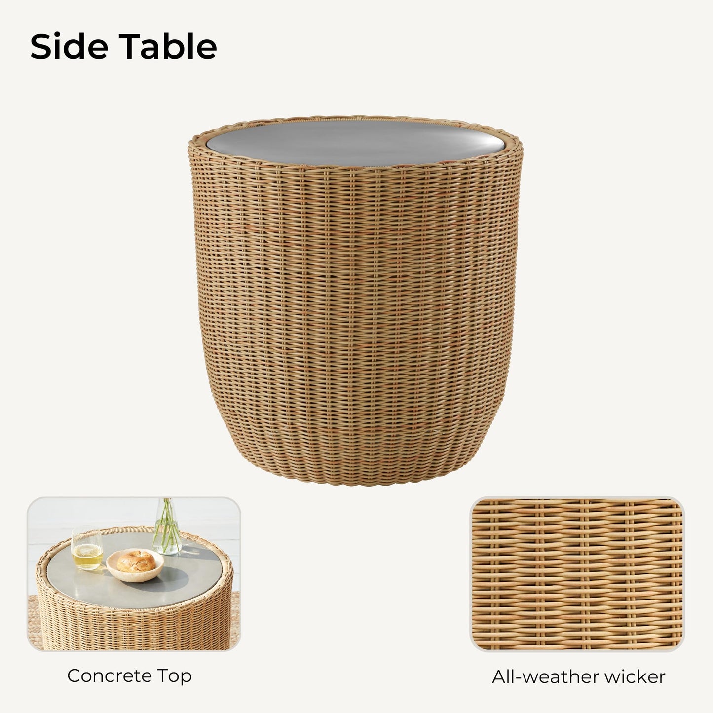 CHITA 5 Pieces Patio Wicker Furniture Set, Outdoor Rattan Bistro Set with Removable Thickened Cushions, Fully Assembled(Beige Cushions with Light Brown Wicker)