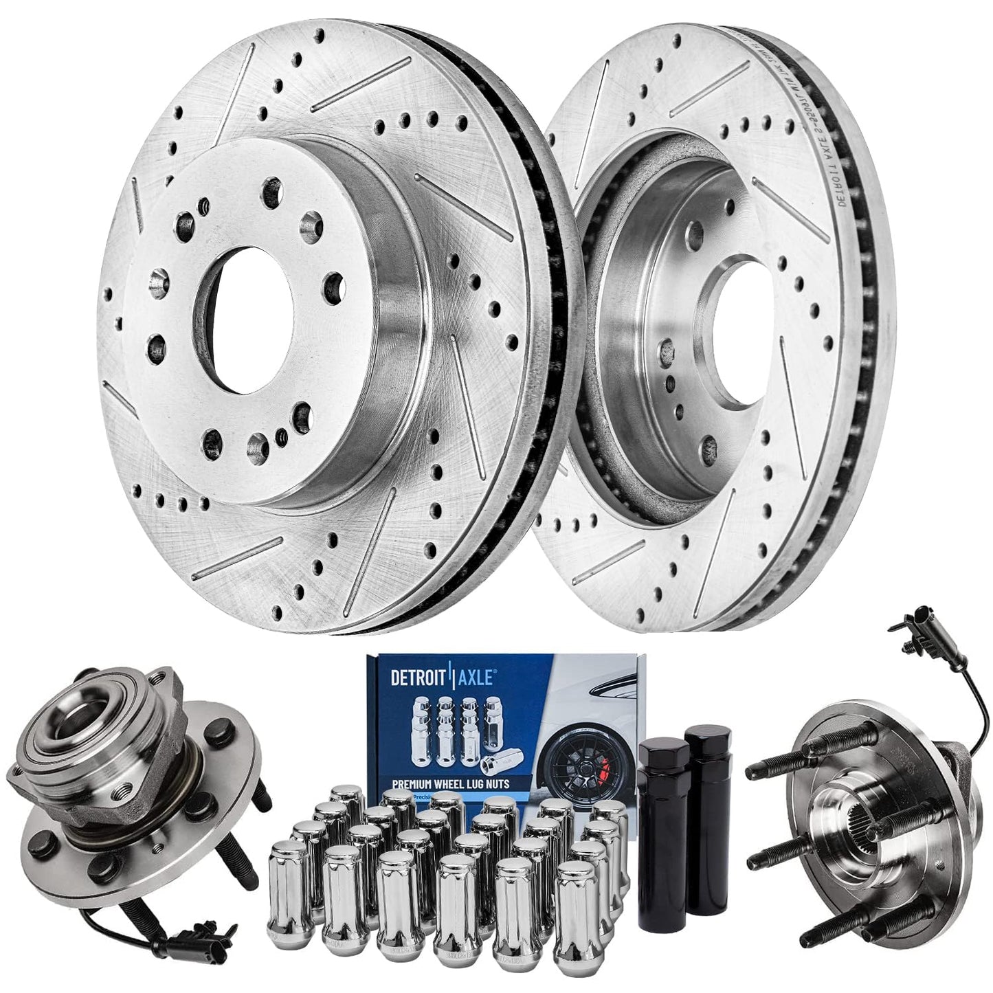 Detroit Axle - Brake Kit for 2011-2020 Jeep Grand Cherokee Dodge Durango Replacement Front & Rear Drilled & Slotted Disc Brake Rotors Ceramic Brakes Pads : 12.99" inch Rotor